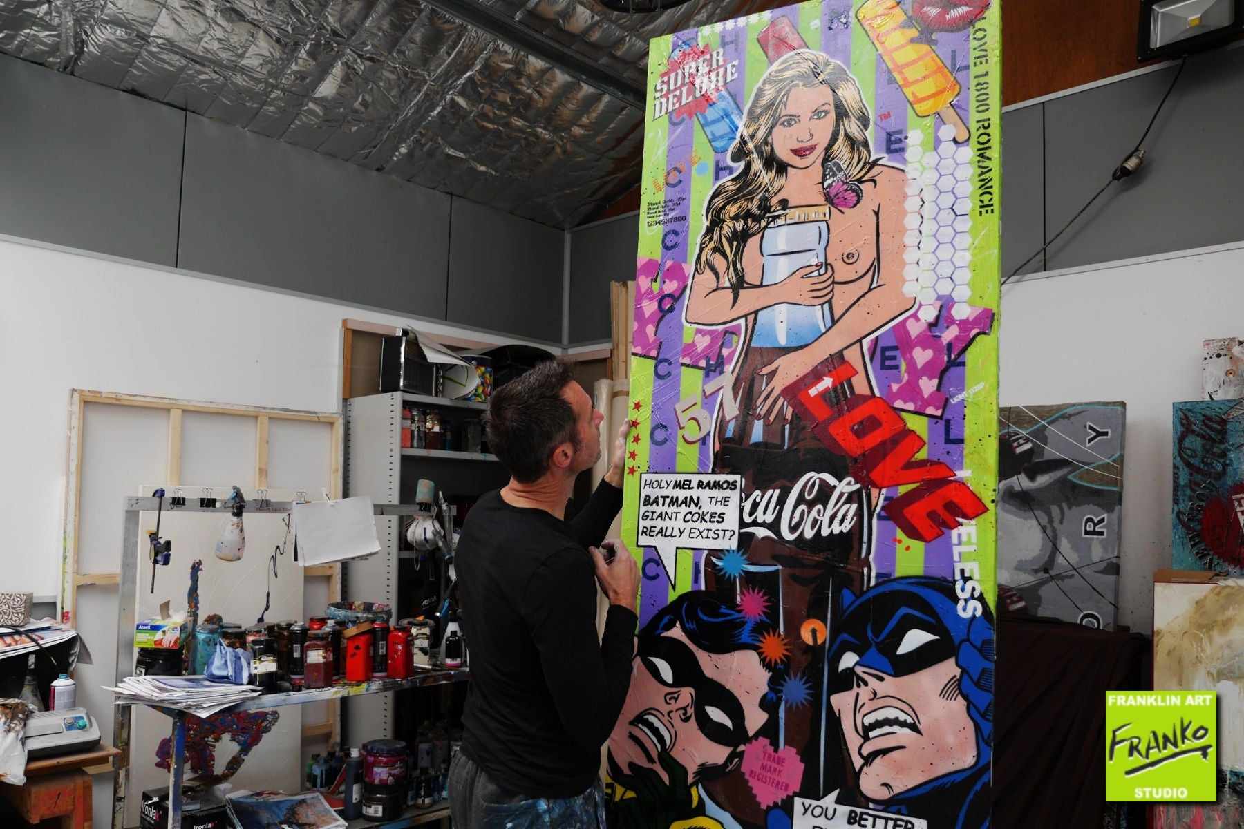 Simply Glamour 200cm x 80cm Batman Robin CocaCola Nude Textured Urban Pop Art Painting (SOLD)-urban pop-Franko-[franko_art]-[beautiful_Art]-[The_Block]-Franklin Art Studio