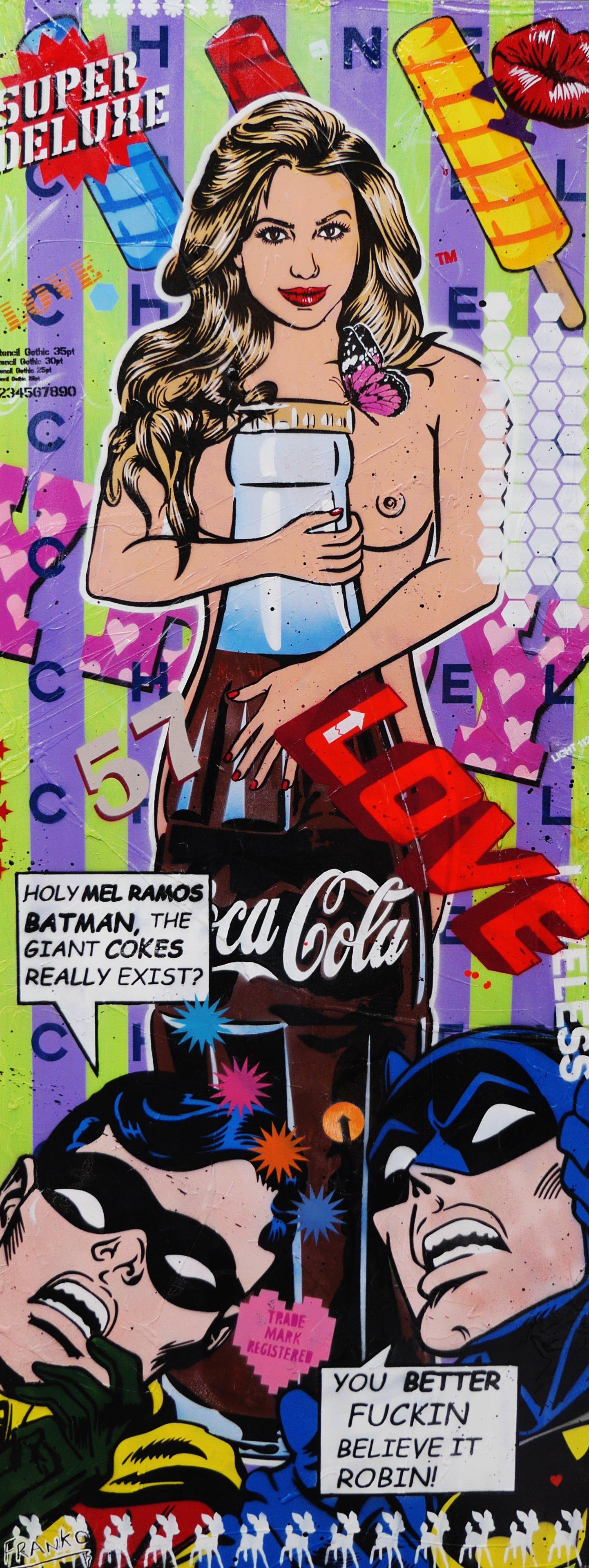 Simply Glamour 200cm x 80cm Batman Robin CocaCola Nude Textured Urban Pop Art Painting (SOLD)-urban pop-Franko-[Franko]-[Australia_Art]-[Art_Lovers_Australia]-Franklin Art Studio