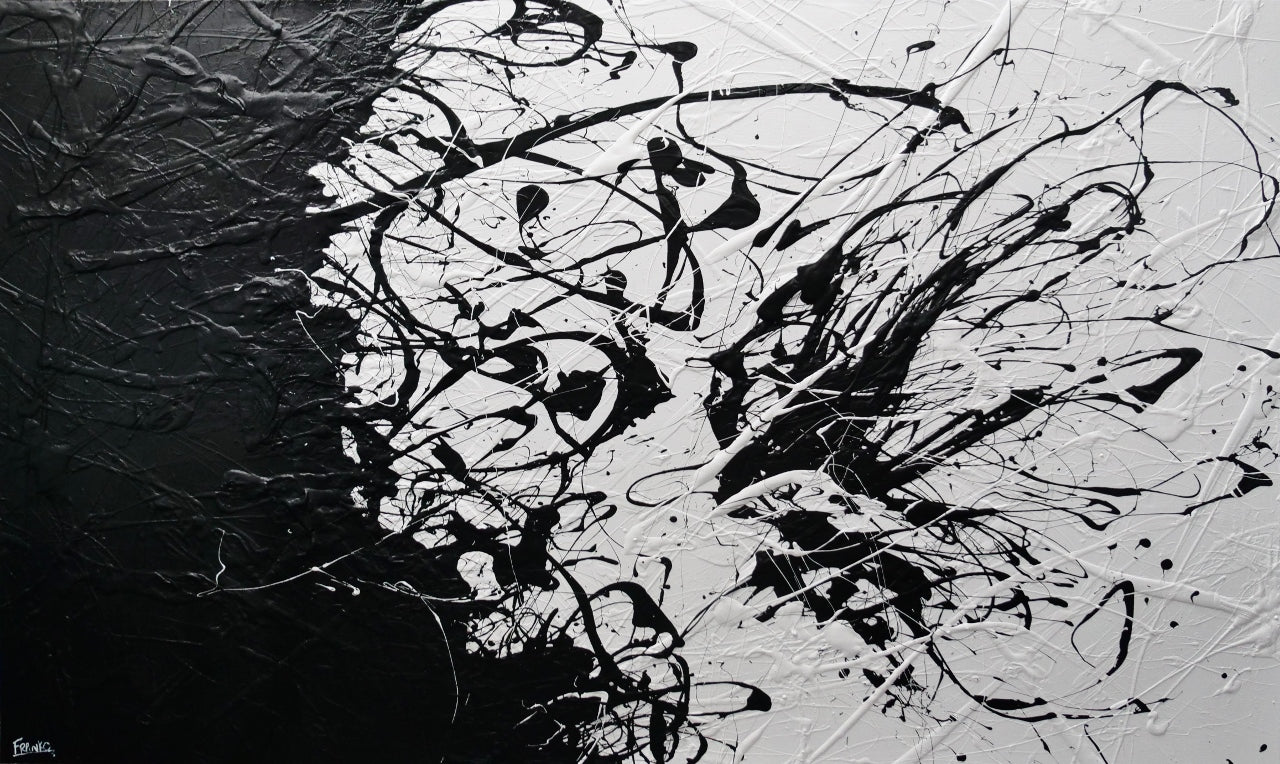 Skittled 250cm x 150cm Black White Textured Abstract Painting (SOLD)-Abstract-Franko-[Franko]-[Australia_Art]-[Art_Lovers_Australia]-Franklin Art Studio