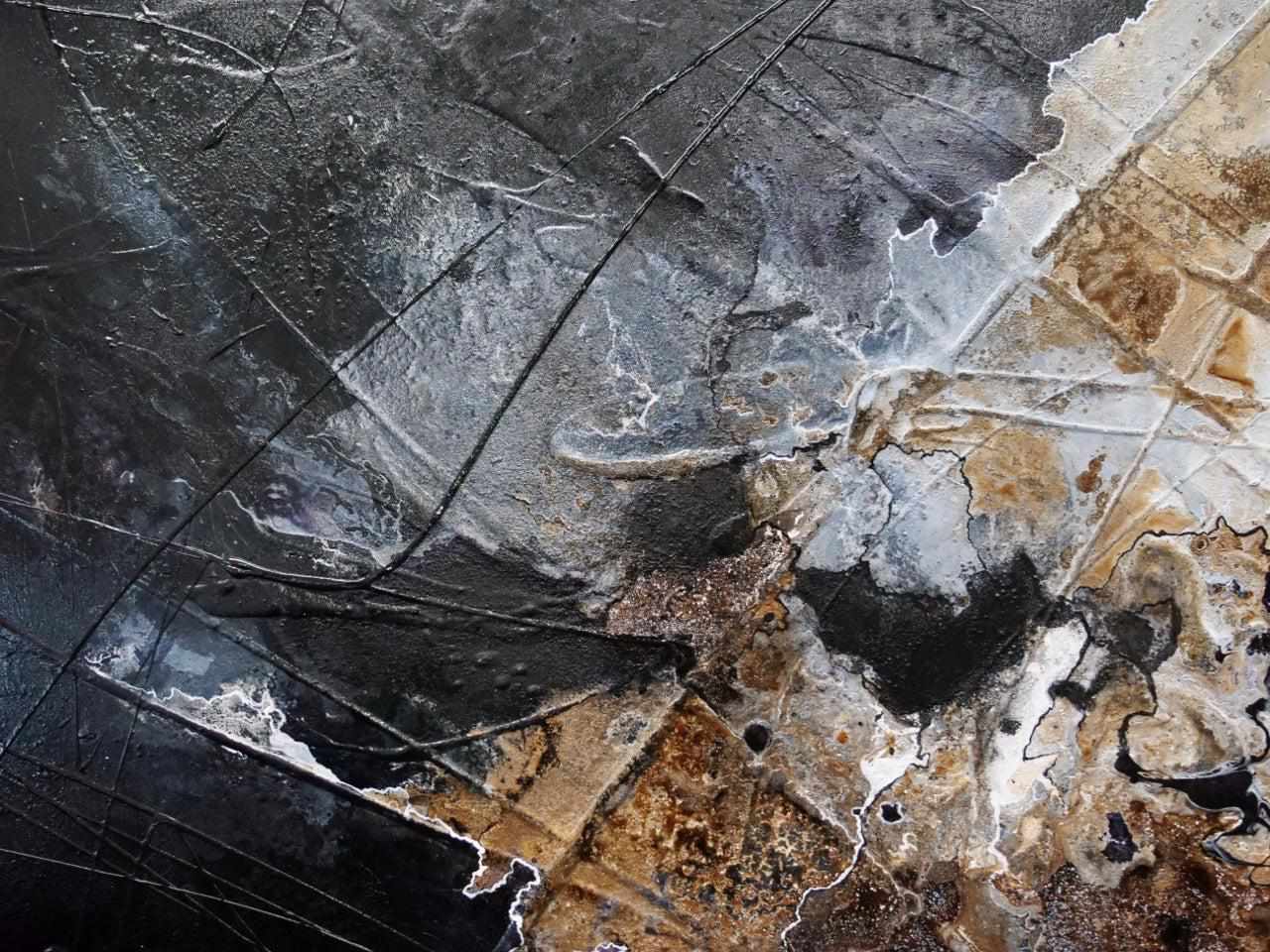 Slated Kiss 240cm x 100cm Black Rust Textured Abstract Painting (SOLD)