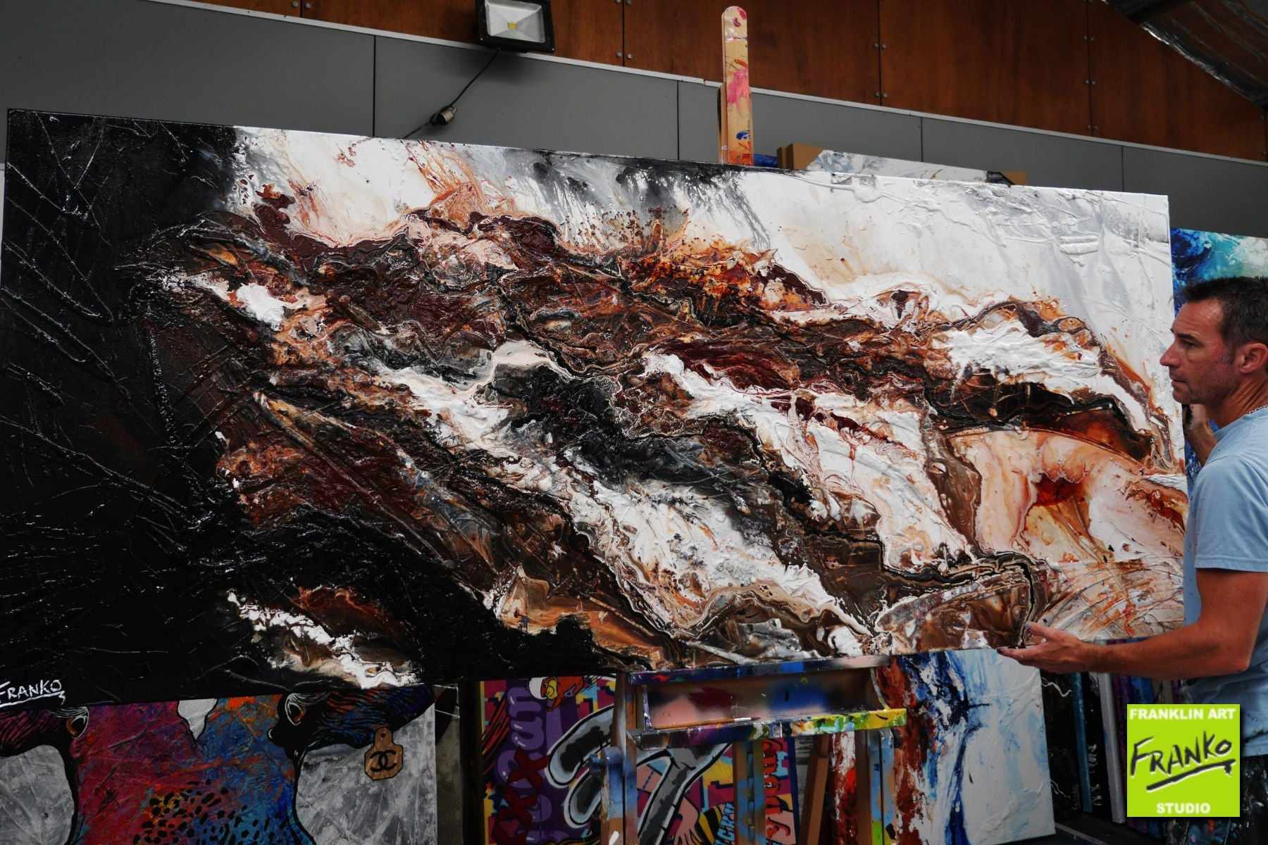 Slated Marble 240cm x 100cm Brown Black White Textured Abstract Painting (SOLD)-Abstract-Franko-[franko_artist]-[Art]-[interior_design]-Franklin Art Studio
