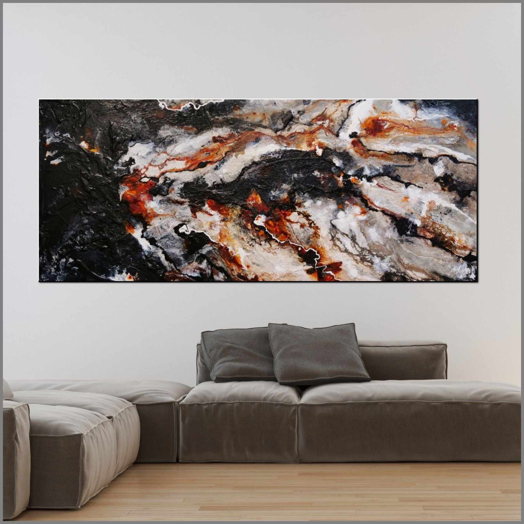 Slated Noir 240cm x 100cm Rust Black Grey Textured Abstract Painting (SOLD)-Abstract-Franko-[huge]-[Australian]-[best Selling]-Franklin Art Studio