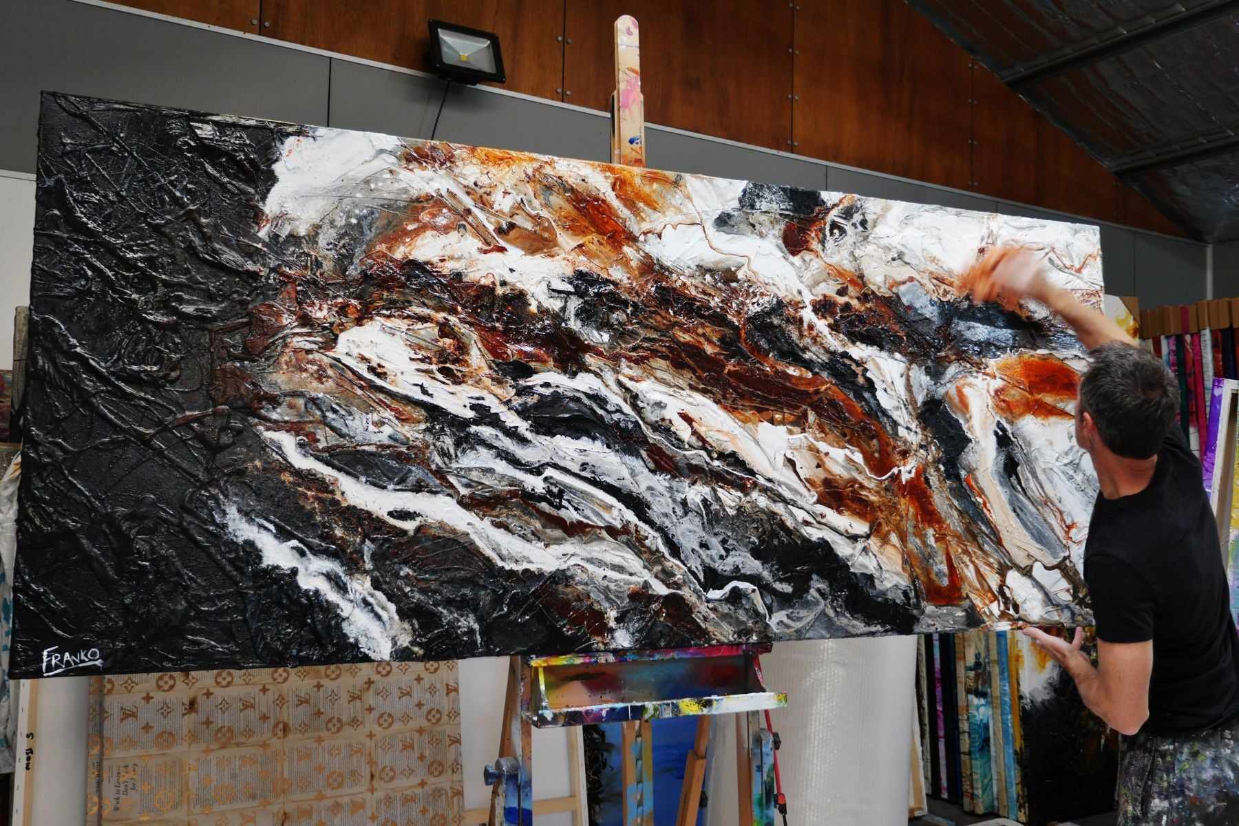Slated Oxide 240cm x 100cm Black White Rust Textured Abstract Painting (SOLD)-Abstract-Franko-[franko_artist]-[Art]-[interior_design]-Franklin Art Studio