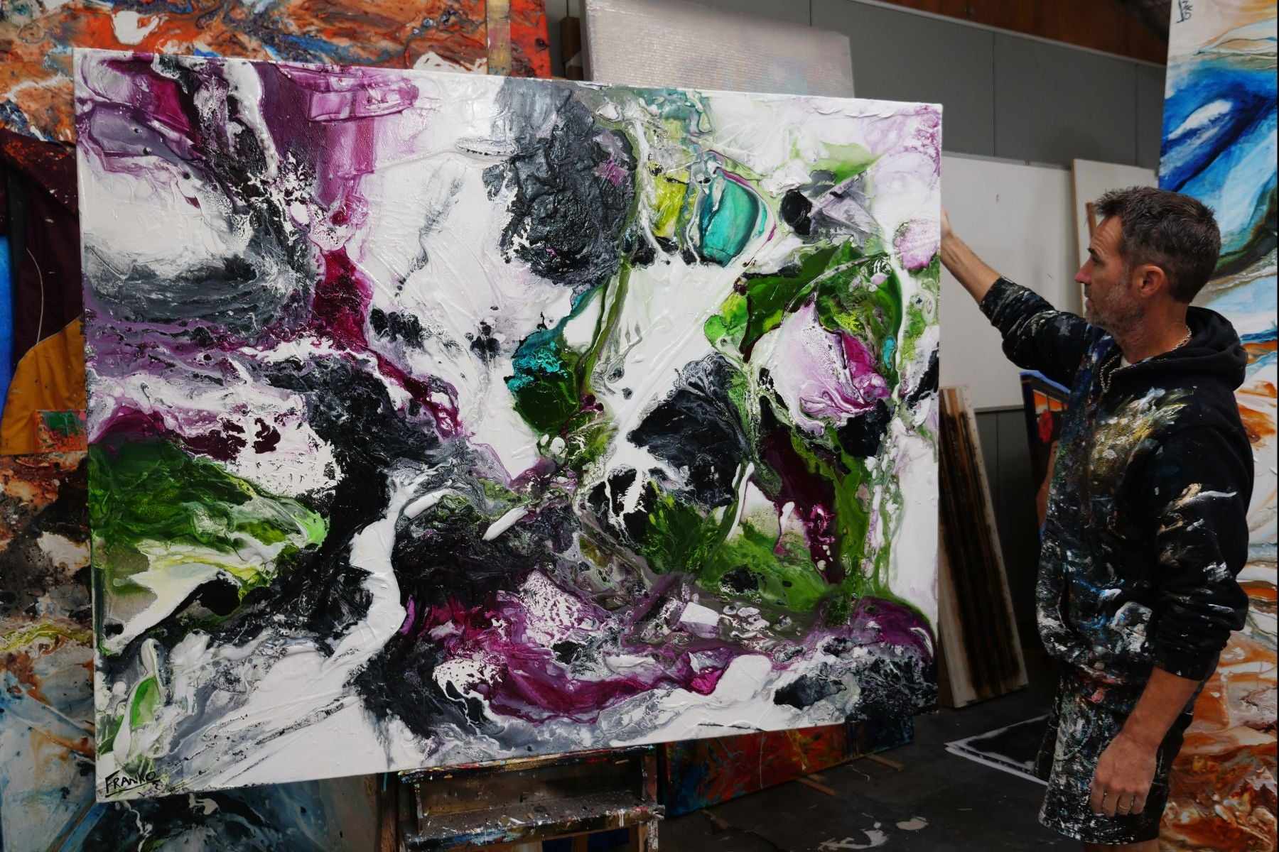Slated Violet 140cm x 180cm Green Violet Textured Abstract Painting-Abstract-[Franko]-[Australian]-[Popular]-[Best Selling]-Franklin Art Studio