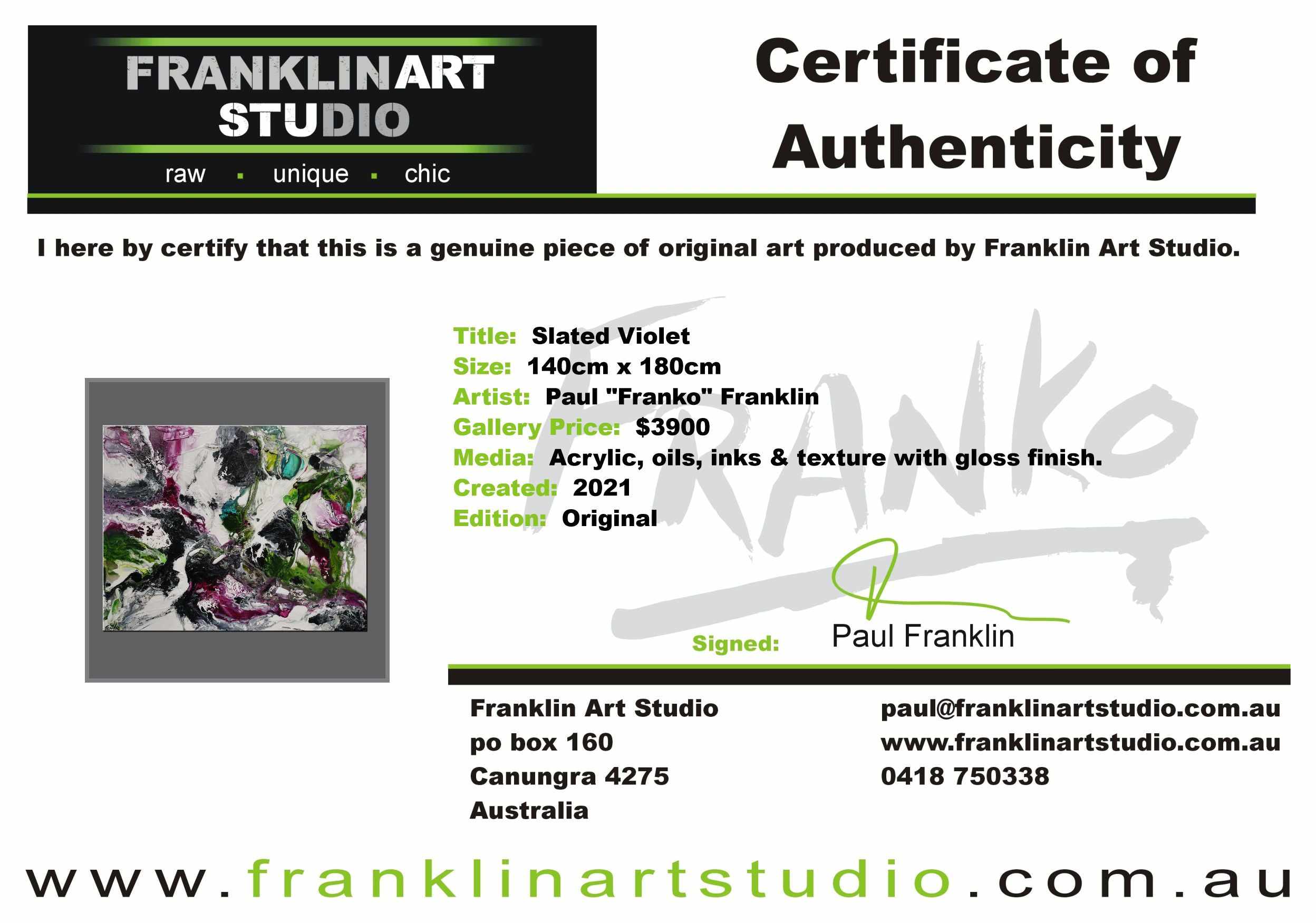Slated Violet 140cm x 180cm Green Violet Textured Abstract Painting-Abstract-[Franko Artist]-[The Block]-[Dream Homes]-[ideas]-Franklin Art Studio