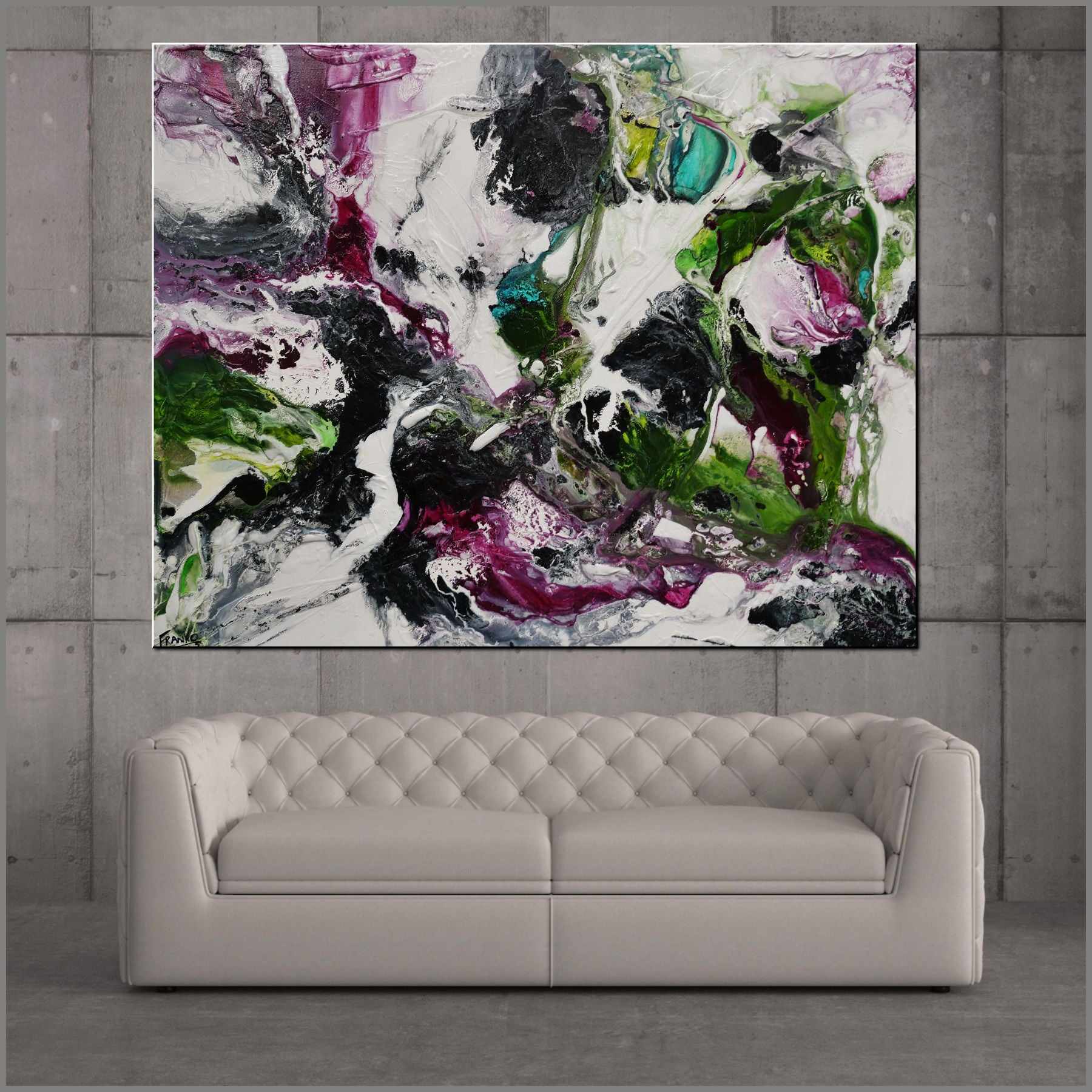 Slated Violet 140cm x 180cm Green Violet Textured Abstract Painting-Abstract-Franko-[Franko]-[huge_art]-[Australia]-Franklin Art Studio