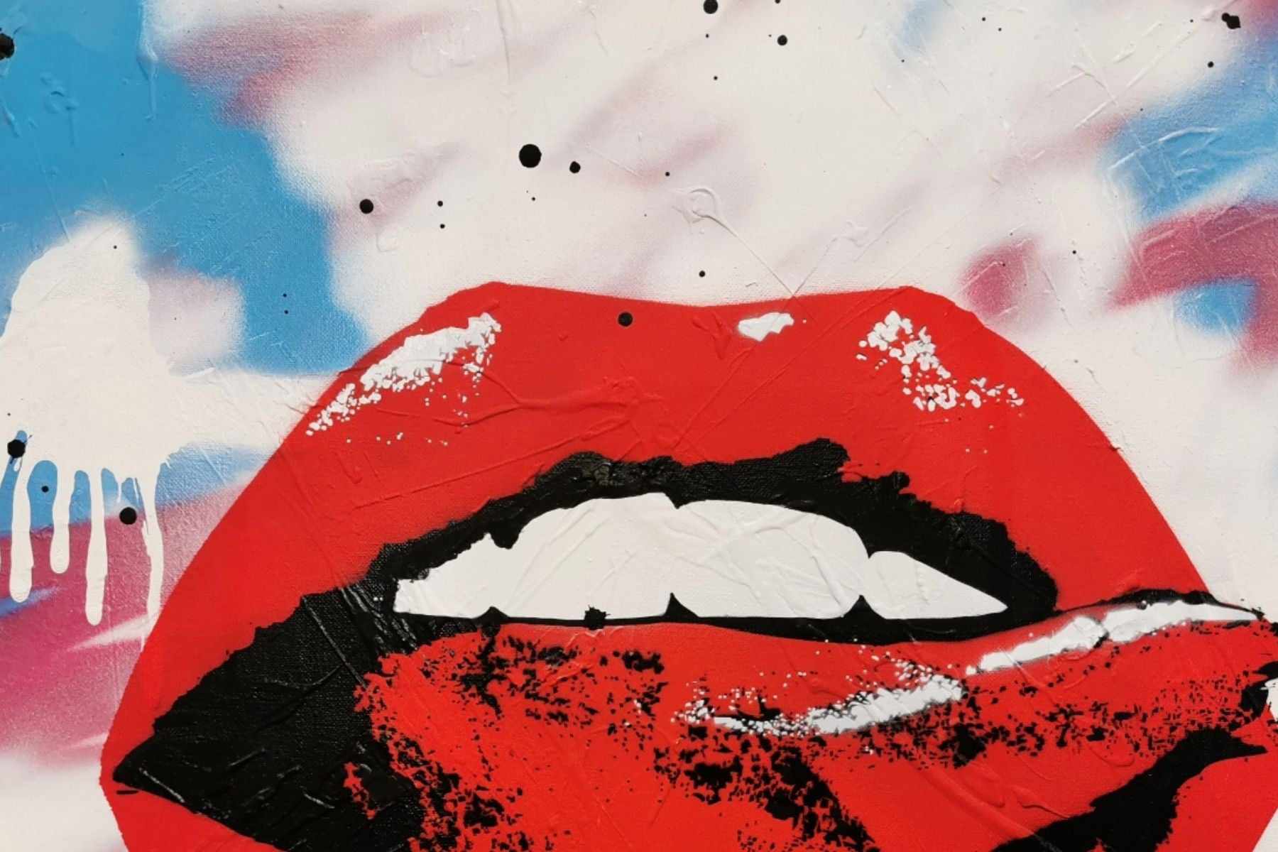 Sloppy Kiss 60cm x 60cm Lips Pop Art Painting-urban pop-[Franko Artist]-[The Block]-[Dream Homes]-[ideas]-Franklin Art Studio