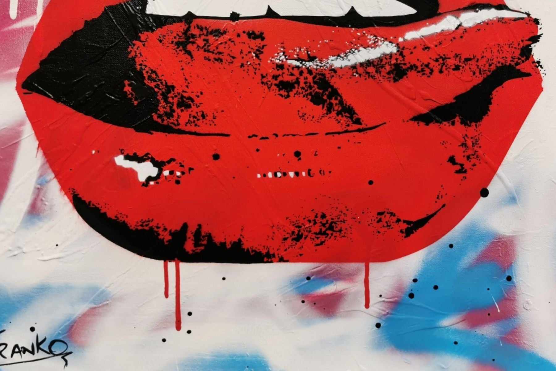 Sloppy Kiss 60cm x 60cm Lips Pop Art Painting-urban pop-[Franko]-[Artist]-[Australia]-[Painting]-Franklin Art Studio