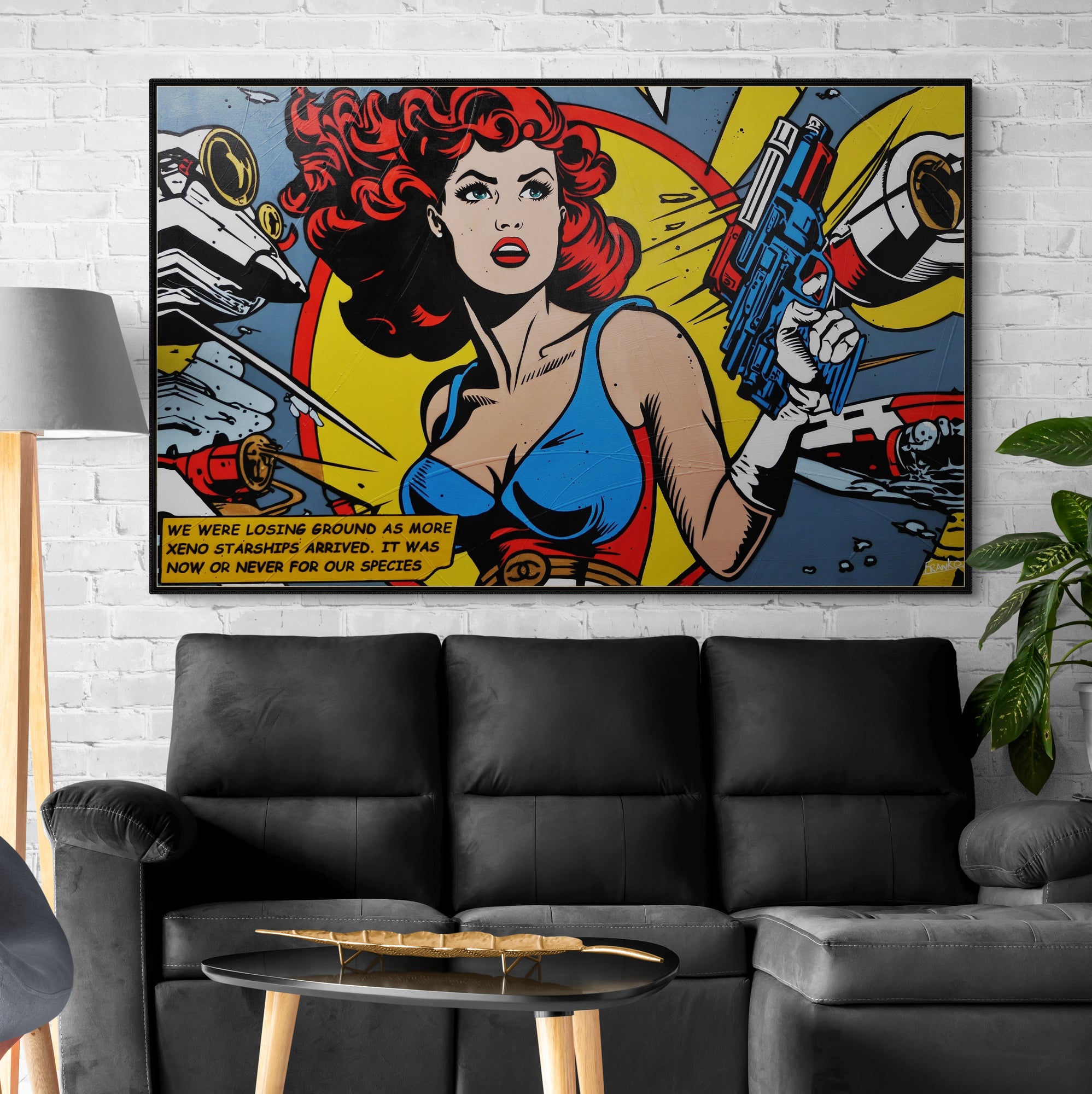 The Starships had arrived 160cm x 100cm Woman in Space War Textured Urban Pop Art Painting (SOLD)
