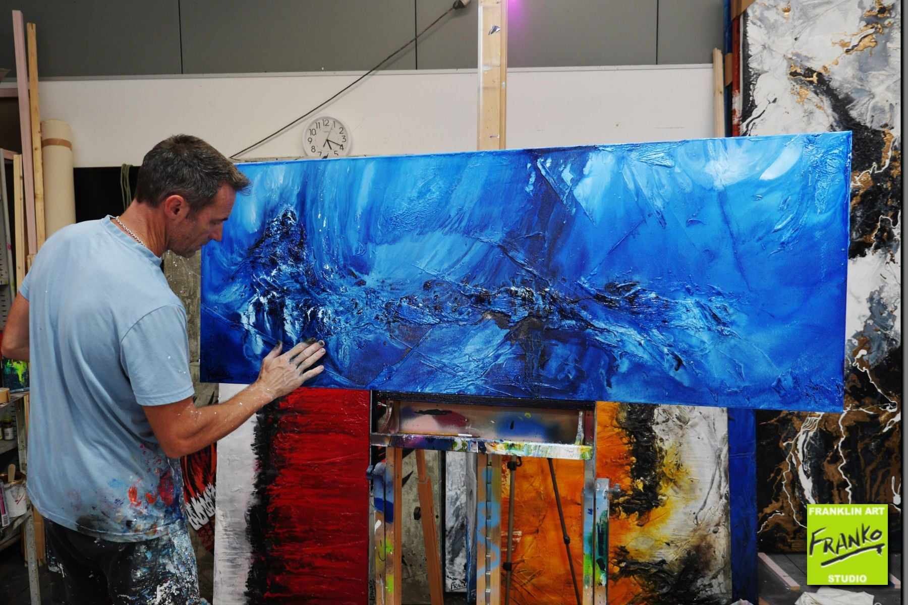 Something About Blue 160cm x 60cm Blue Textured Abstract Painting (SOLD)-Abstract-Franko-[franko_artist]-[Art]-[interior_design]-Franklin Art Studio