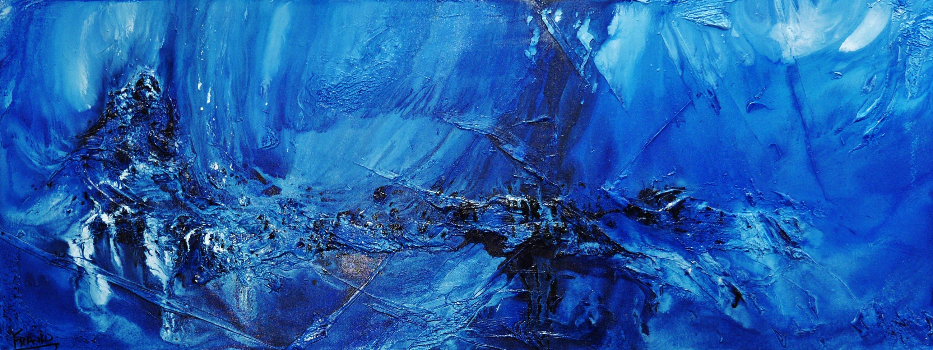 Something About Blue 160cm x 60cm Blue Textured Abstract Painting (SOLD)-Abstract-Franko-[Franko]-[Australia_Art]-[Art_Lovers_Australia]-Franklin Art Studio