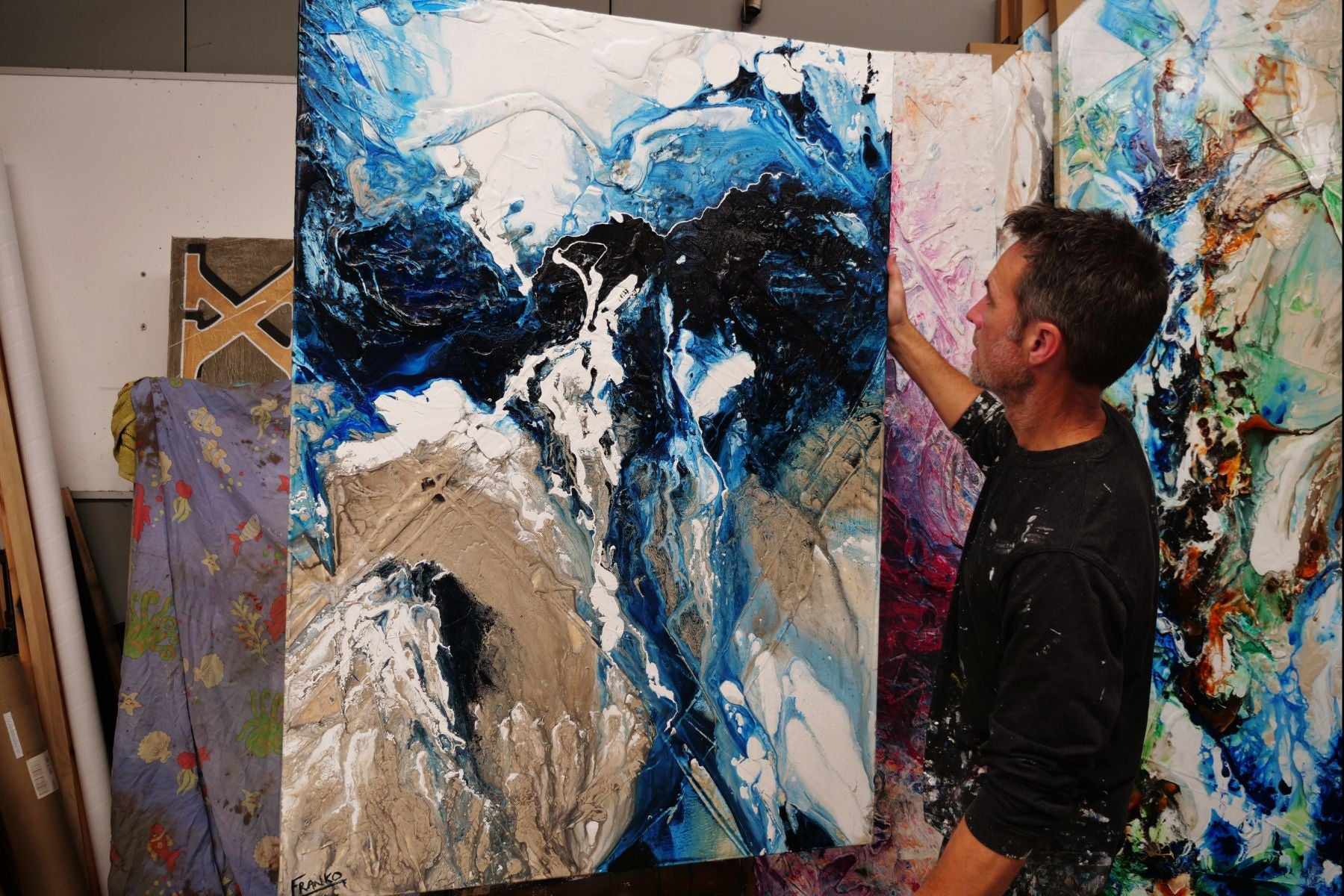 Sorrento Delta 140cm x 100cm Blue Cream Textured Abstract Painting (SOLD)-Abstract-Franklin Art Studio-[franko_artist]-[Art]-[interior_design]-Franklin Art Studio
