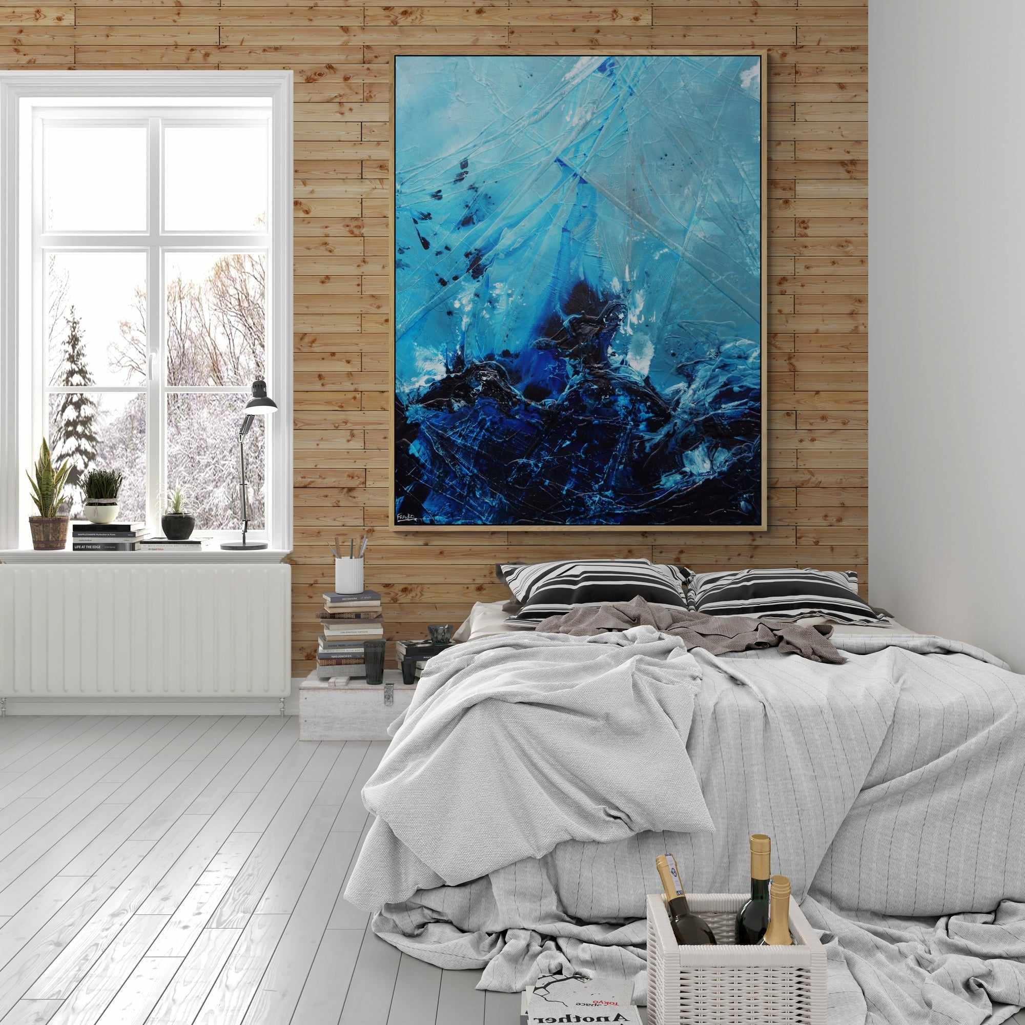 Sorrento Denim 140cm x 180cm Blue Textured Abstract Painting-Abstract-Franko-[franko_artist]-[Art]-[interior_design]-Franklin Art Studio