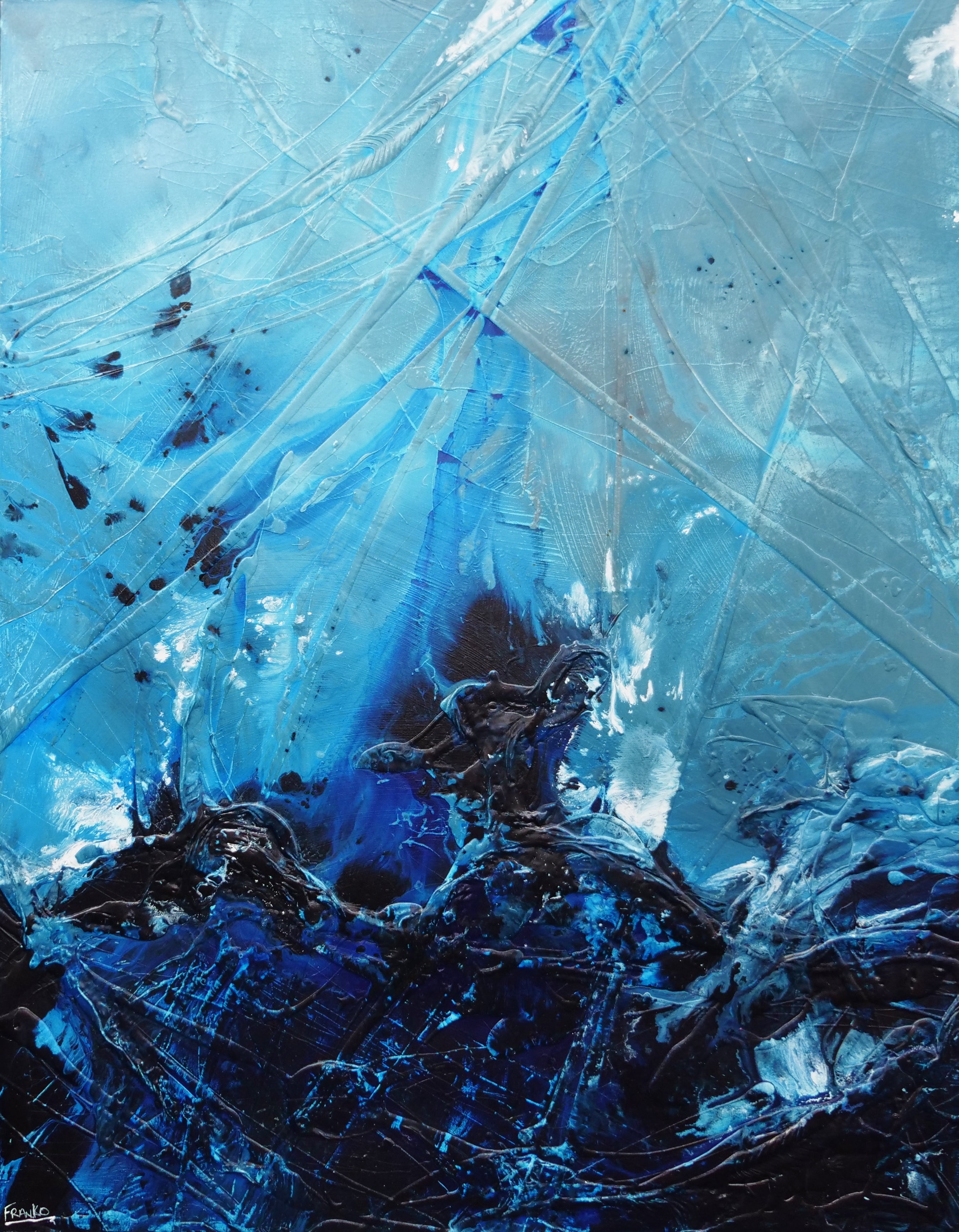Sorrento Denim 140cm x 180cm Blue Textured Abstract Painting-Abstract-Franko-[Franko]-[Australia_Art]-[Art_Lovers_Australia]-Franklin Art Studio