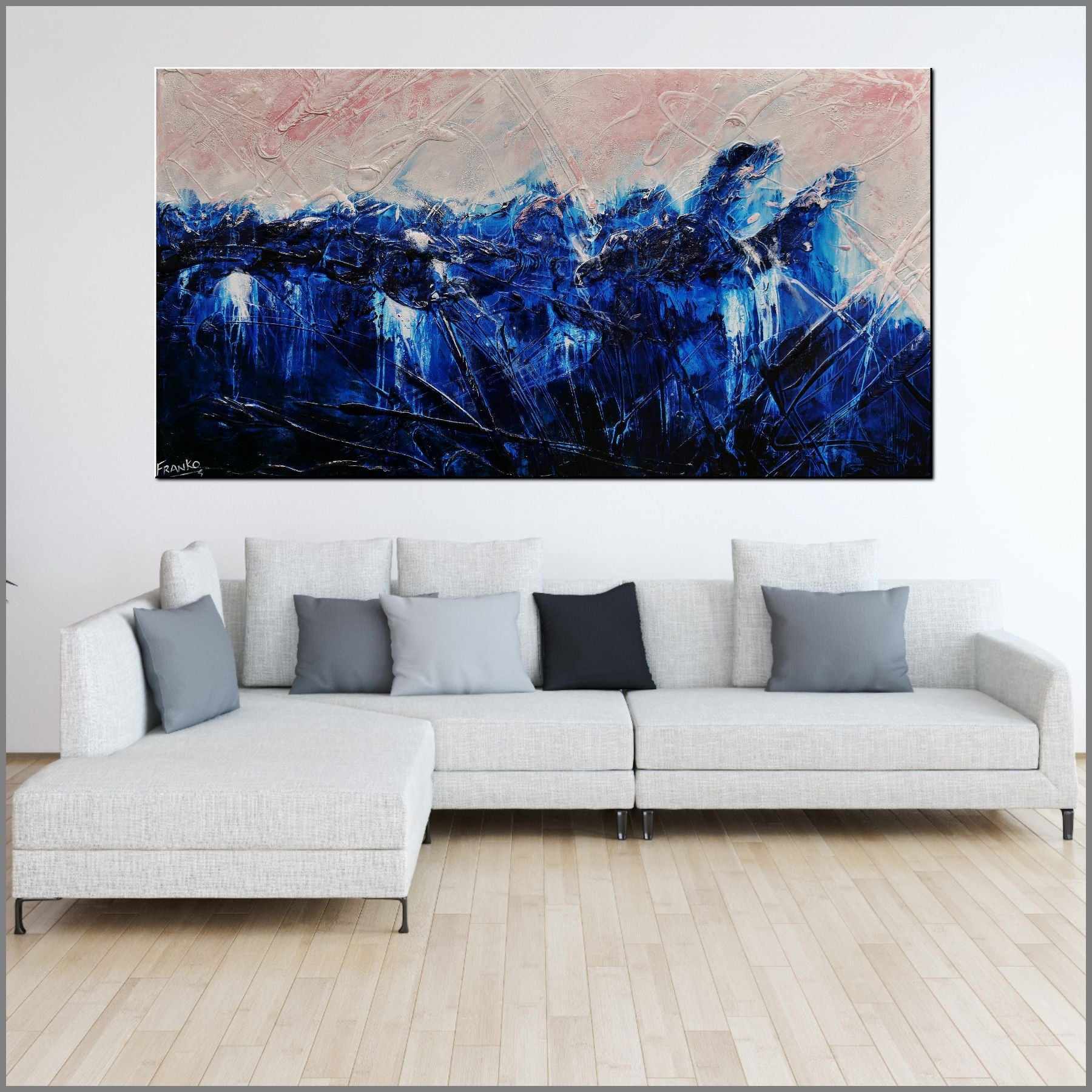 Sorrento Romance 190cm x 100cm Blue Pink Cream Textured Abstract Painting (SOLD)-Abstract-Franko-[Franko]-[huge_art]-[Australia]-Franklin Art Studio