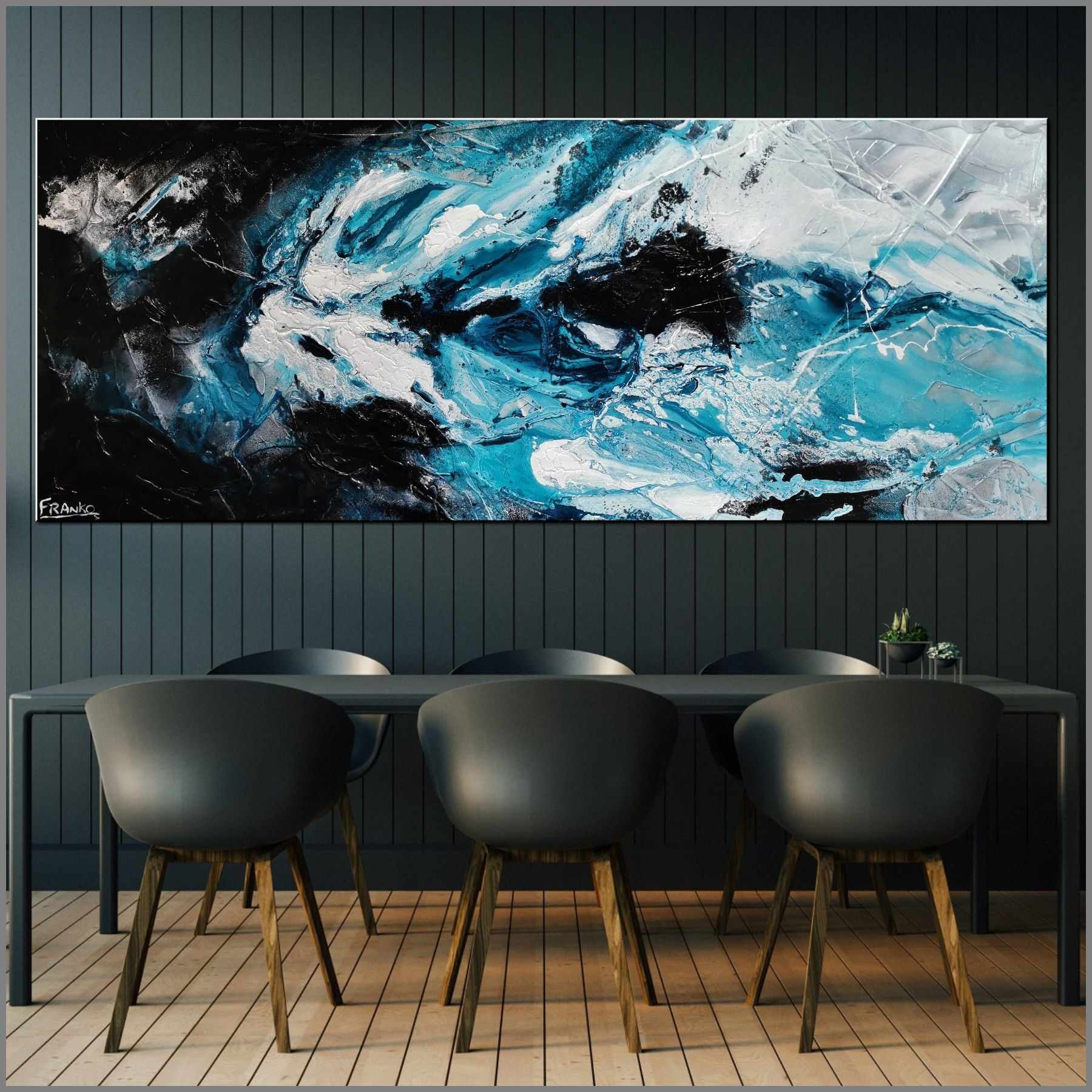 Southern Atmosphere 200cm x 80cm Blue Black Textured Abstract Painting (SOLD)-Abstract-Franko-[Franko]-[huge_art]-[Australia]-Franklin Art Studio