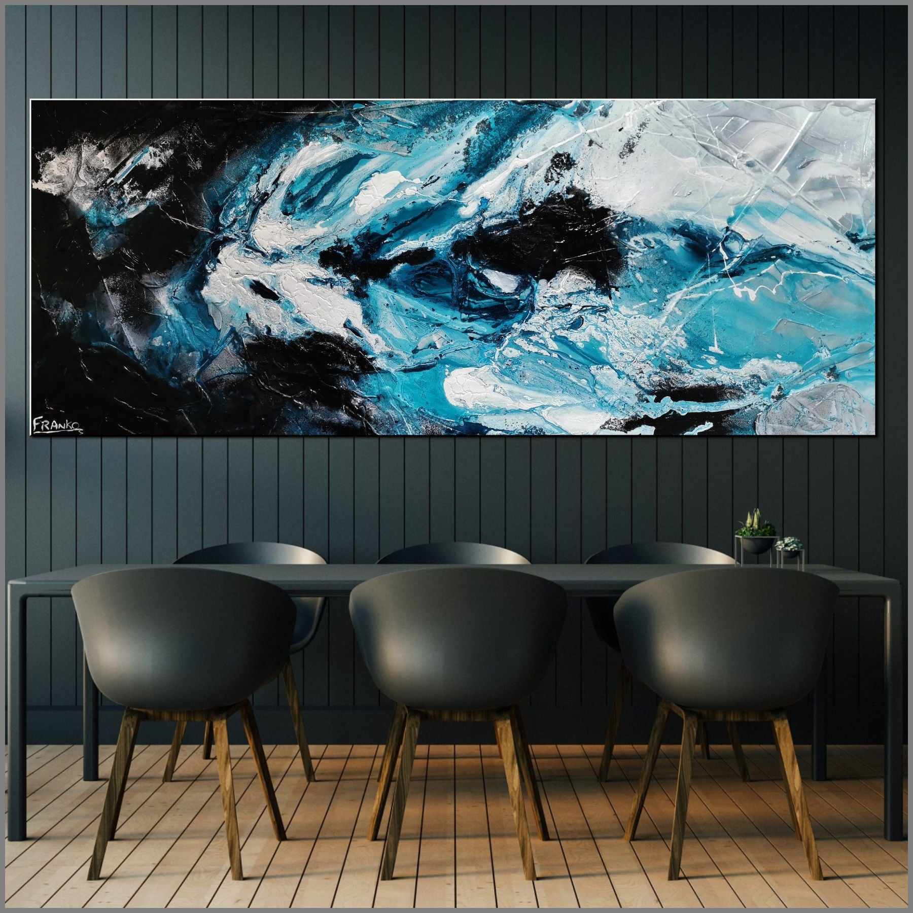 Southern Atmosphere 200cm x 80cm Blue Black Textured Abstract Painting (SOLD)-Abstract-Franko-[huge]-[Australian]-[best Selling]-Franklin Art Studio