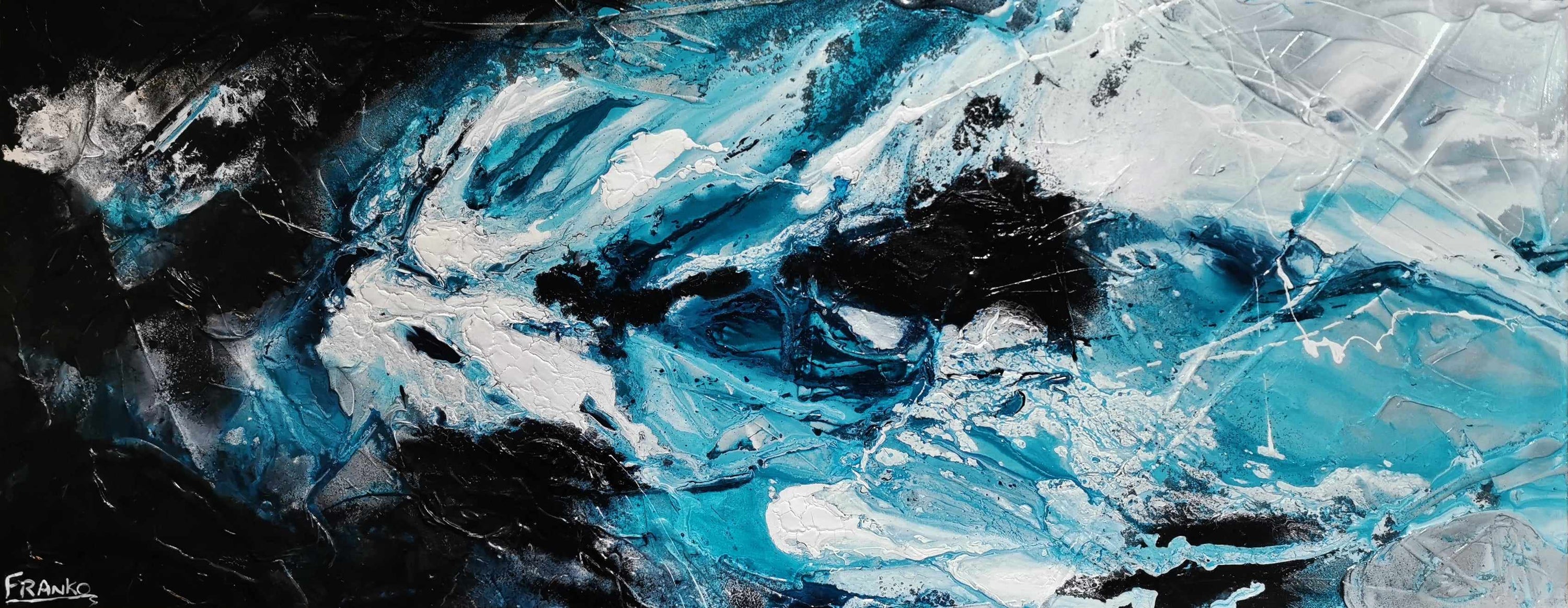 Southern Atmosphere 200cm x 80cm Blue Black Textured Abstract Painting (SOLD)-Abstract-Franko-[Franko]-[Australia_Art]-[Art_Lovers_Australia]-Franklin Art Studio