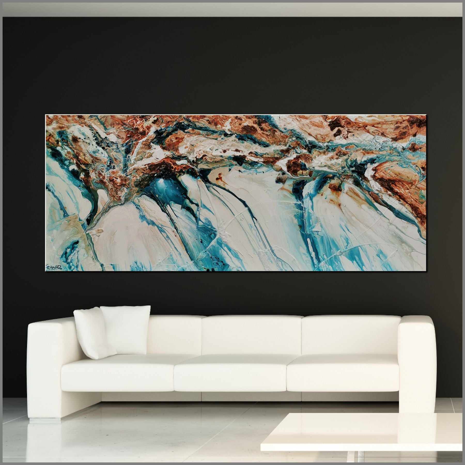 Southern Belle 240cm x 100cm Teal Oxide White Textured Abstract Painting-Abstract-Franko-[Franko]-[huge_art]-[Australia]-Franklin Art Studio