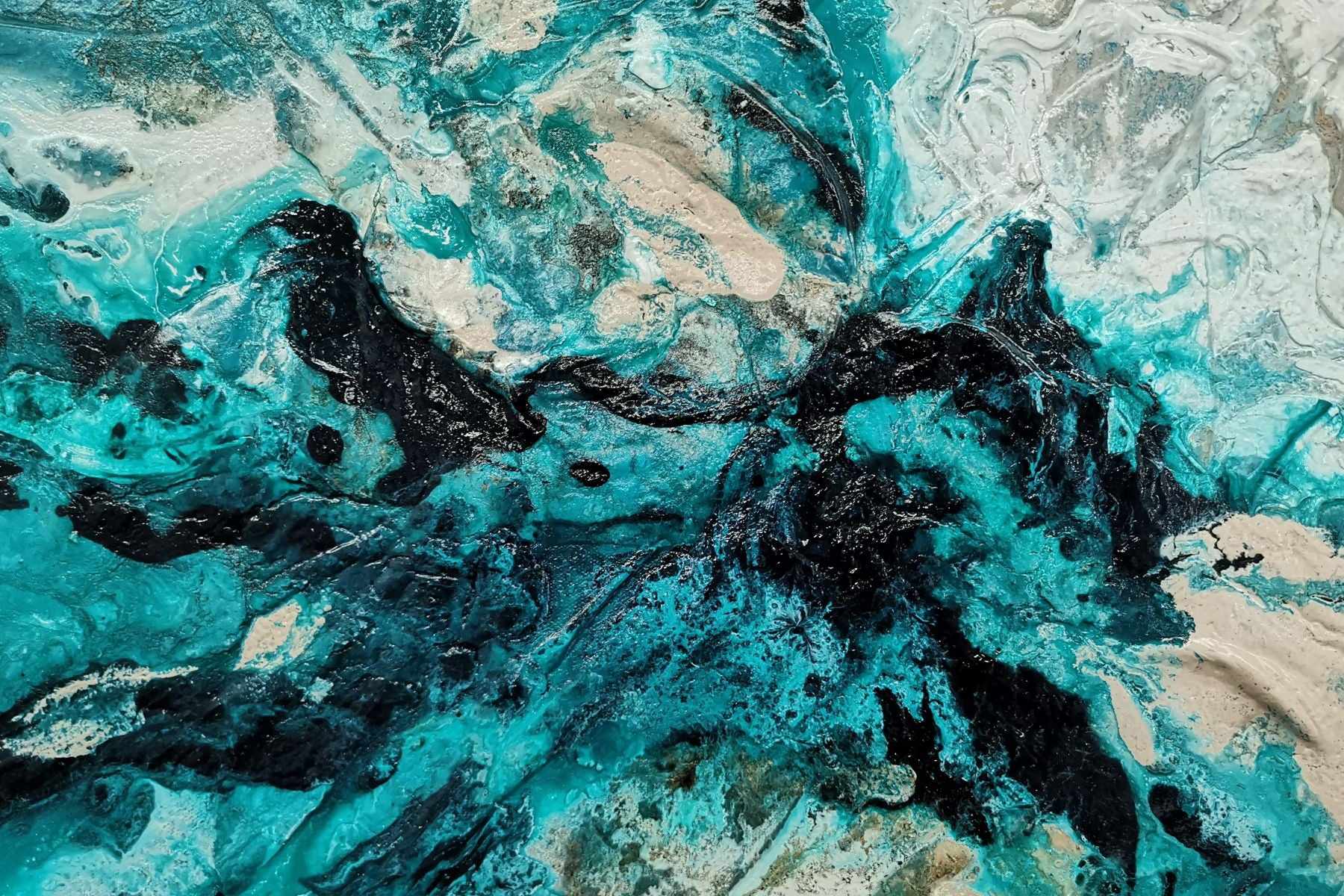 Southern Charm 240cm x 100cm Teal White Cream Textured Abstract Painting (SOLD)