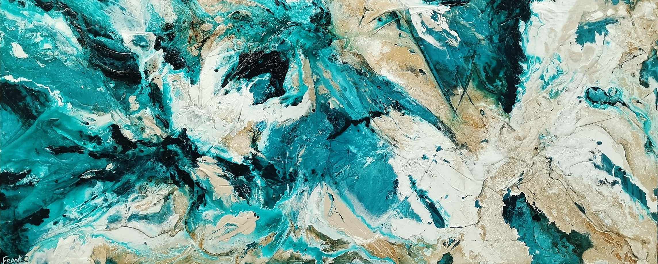 Southern Charm 240cm x 100cm Teal White Cream Textured Abstract Painting (SOLD)-Abstract-Franko-[Franko]-[Australia_Art]-[Art_Lovers_Australia]-Franklin Art Studio