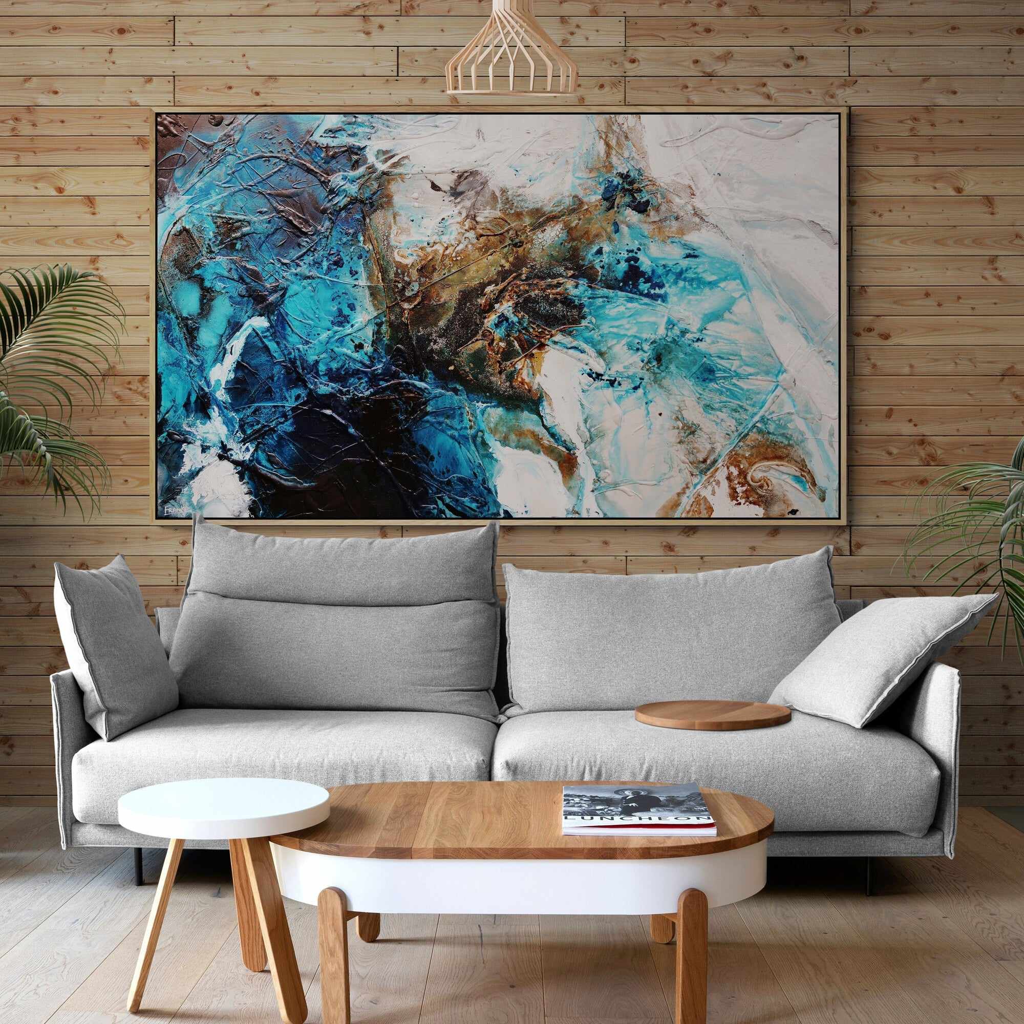 Southern Honeycomb 200cm x 120cm Teal Rust White Textured Abstract Painting (SOLD)-Abstract-Franko-[franko_art]-[beautiful_Art]-[The_Block]-Franklin Art Studio
