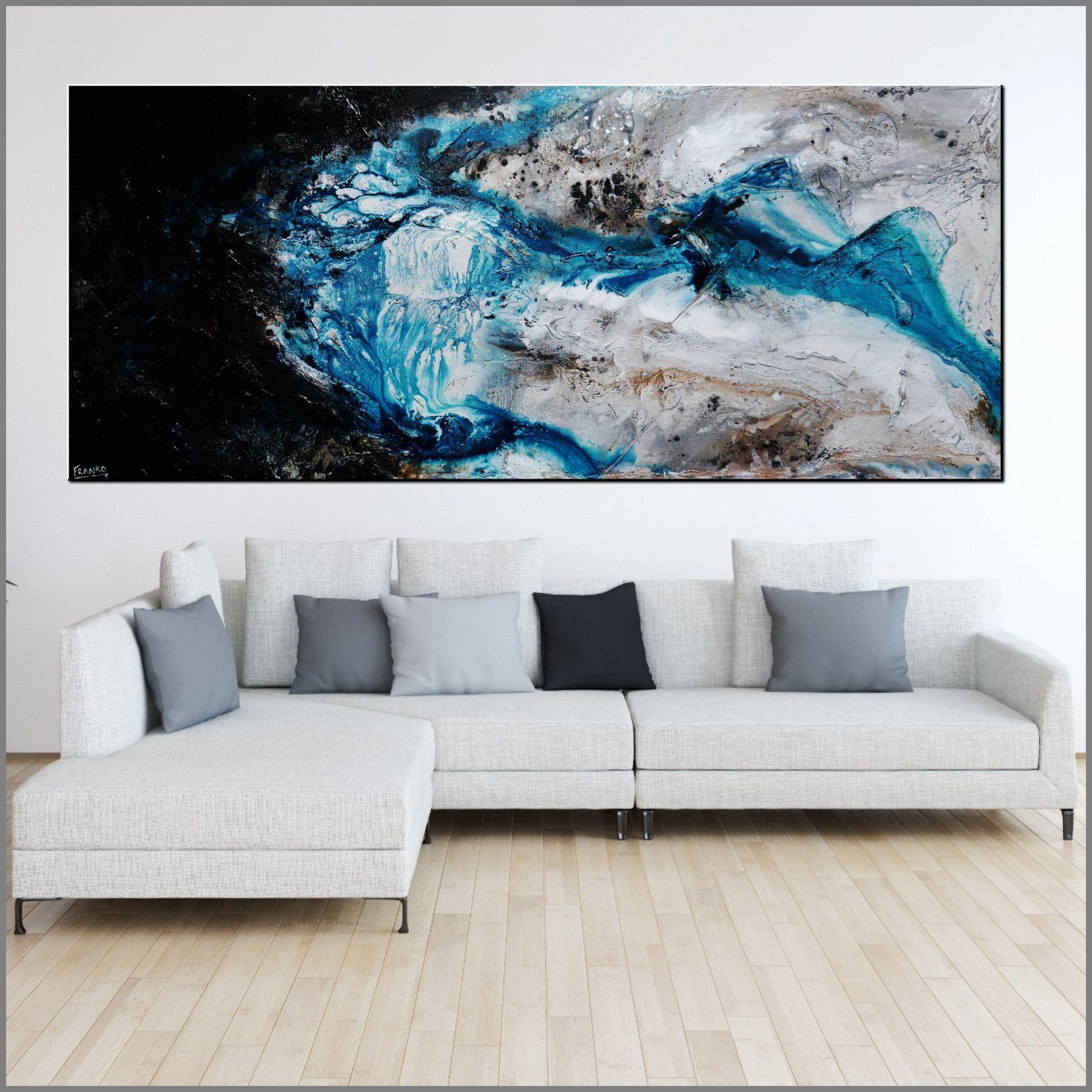 Southern Liquid Rush 240cm x 100cm Blue Grey Black Textured Abstract Painting (SOLD)-Abstract-Franko-[Franko]-[huge_art]-[Australia]-Franklin Art Studio