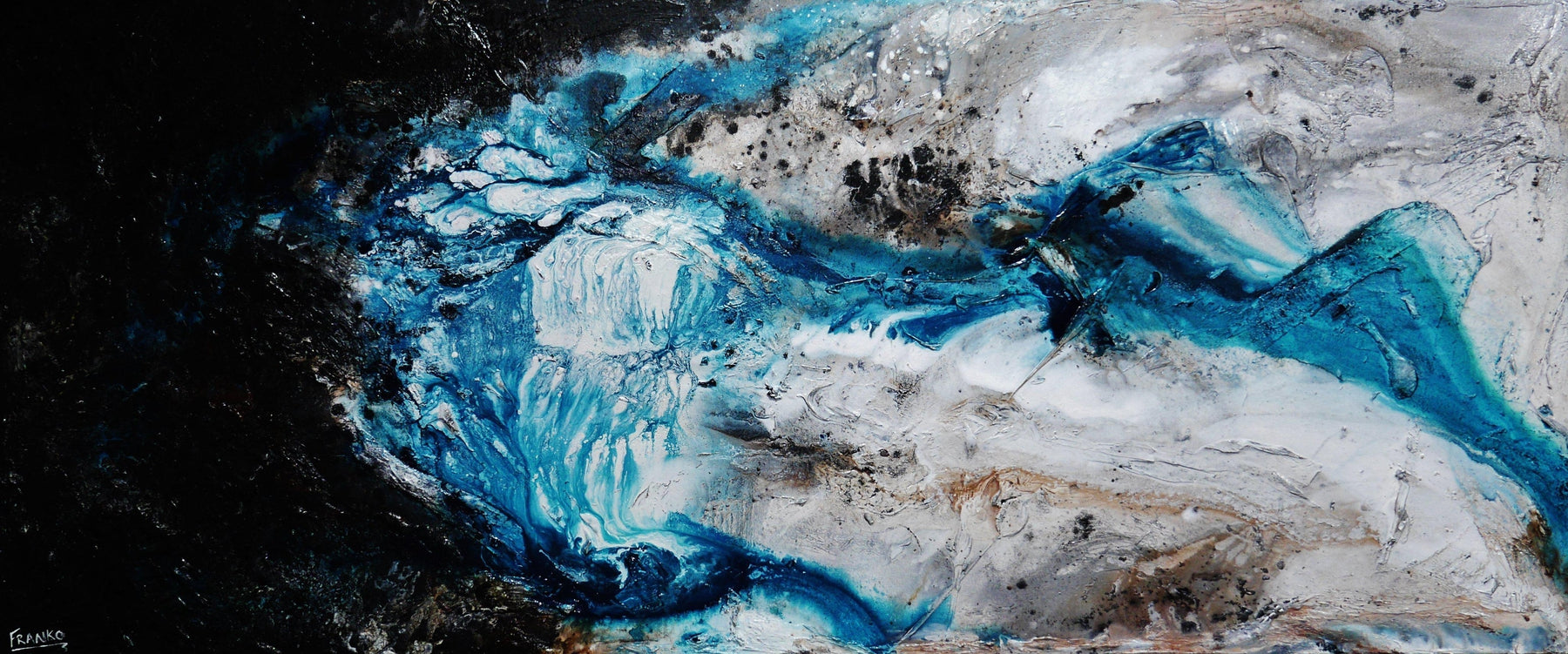 Southern Liquid Rush 240cm x 100cm Blue Grey Black Textured Abstract Painting (SOLD)-Abstract-[Franko ]-[Gallery]-[popular]-[Australia]-Franklin Art Studio