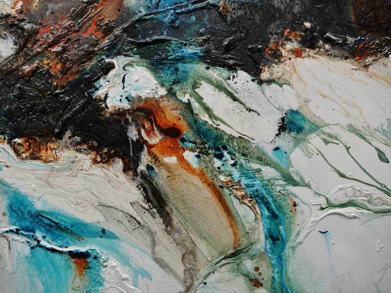 Southern Nature 200cm x 80cm Teal Black White Textured Abstract Painting (SOLD)