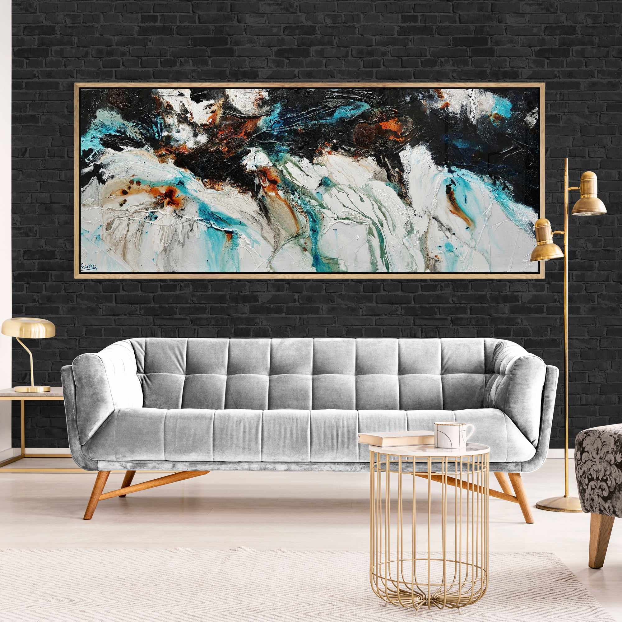 Southern Nature 200cm x 80cm Teal Black White Textured Abstract Painting (SOLD)-Abstract-Franko-[Franko]-[huge_art]-[Australia]-Franklin Art Studio