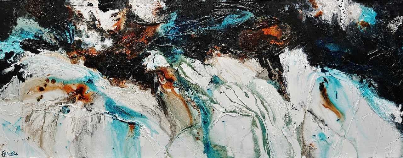 Southern Nature 200cm x 80cm Teal Black White Textured Abstract Painting (SOLD)-Abstract-Franko-[Franko]-[Australia_Art]-[Art_Lovers_Australia]-Franklin Art Studio