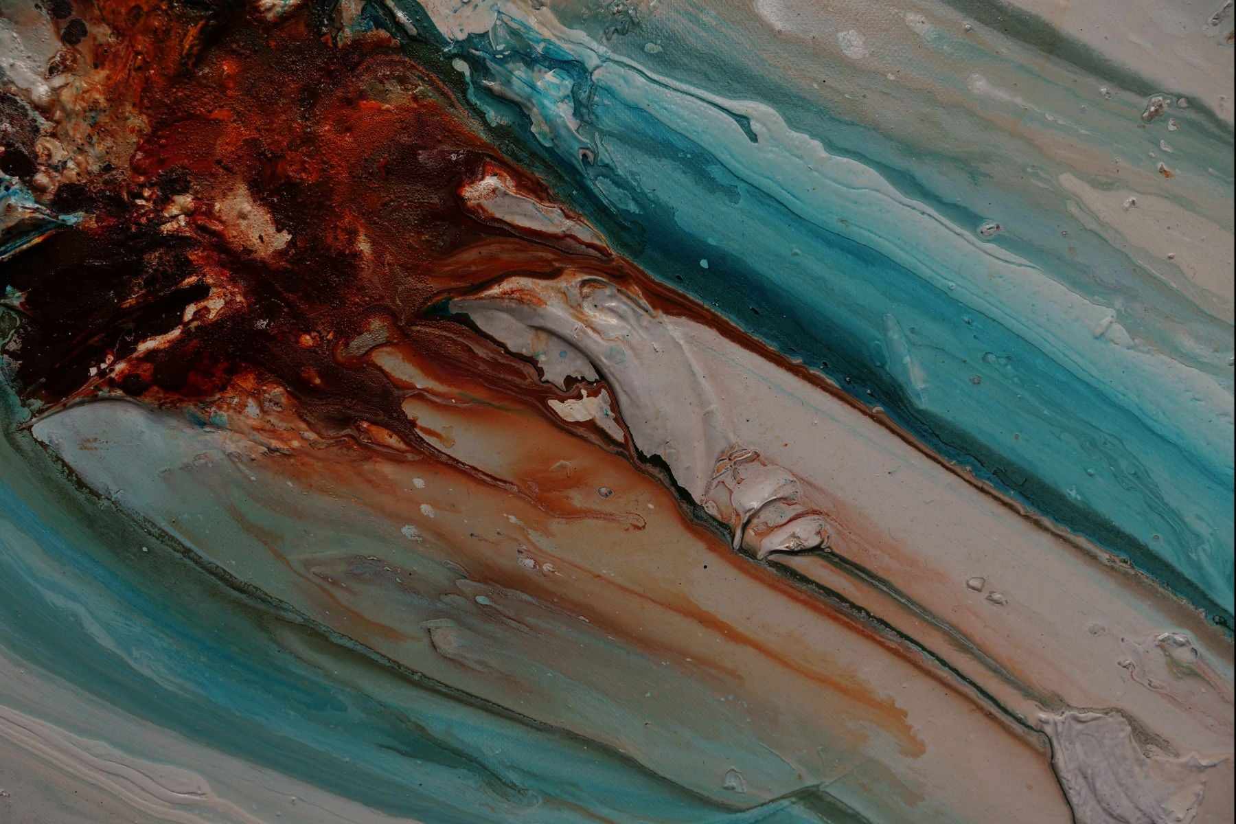 Southern Ocean Class 240cm x 100cm Teal White Orange Textured Abstract Painting (SOLD)