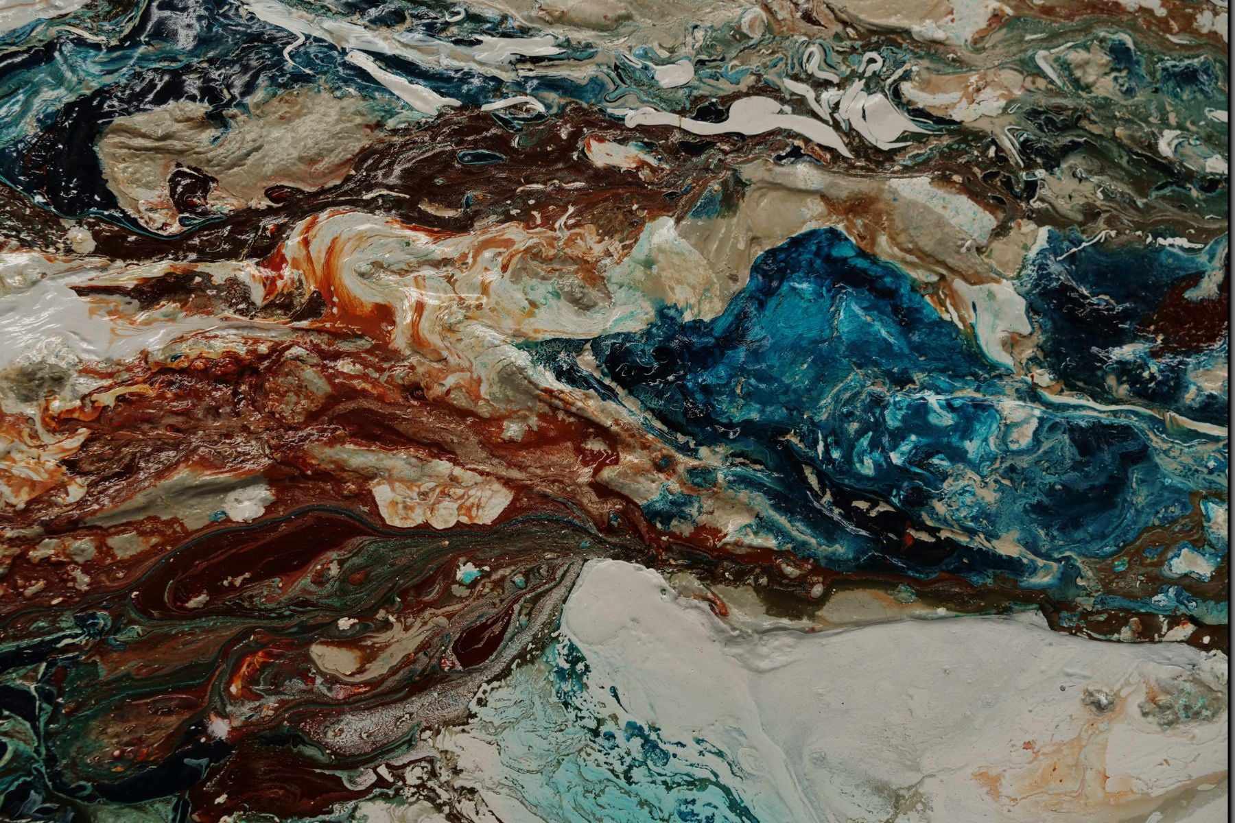 Southern Ocean Class 240cm x 100cm Teal White Orange Textured Abstract Painting (SOLD)