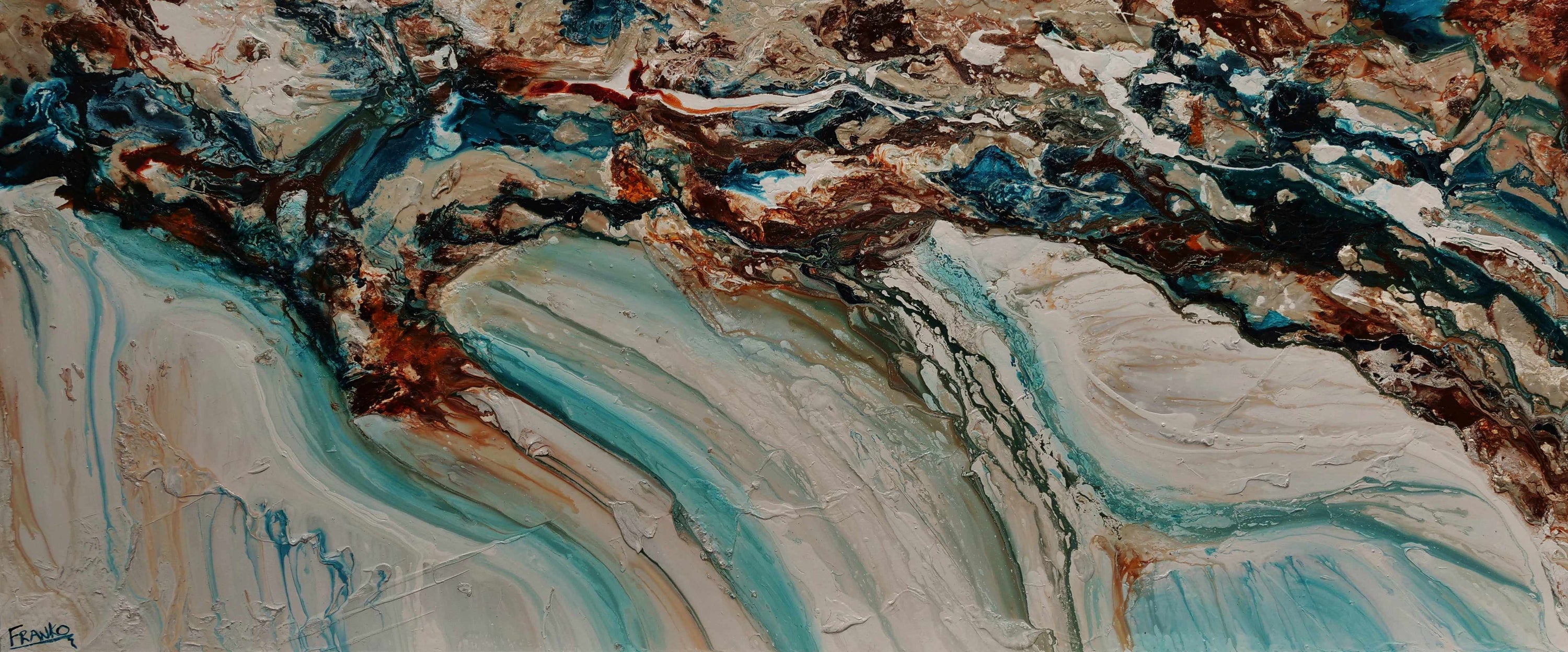 Southern Ocean Class 240cm x 100cm Teal White Orange Textured Abstract Painting (SOLD)-Abstract-[Franko ]-[Gallery]-[popular]-[Australia]-Franklin Art Studio
