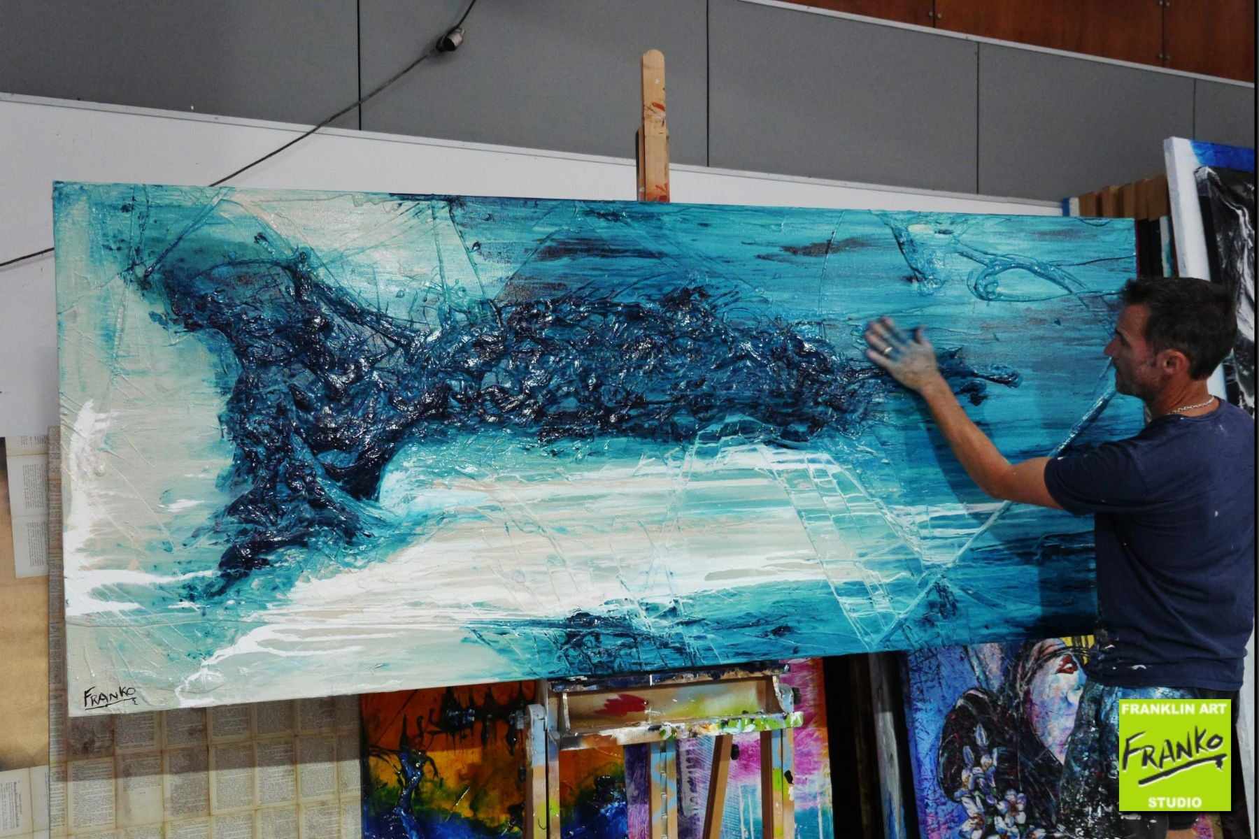 Southern Ocean Melt 240cm x 100cm White Turquoise Textured Abstract Painting (SOLD)-Abstract-[Franko Artist]-[Gold Coast]-[Brisbane]-[Huge]-Franklin Art Studio
