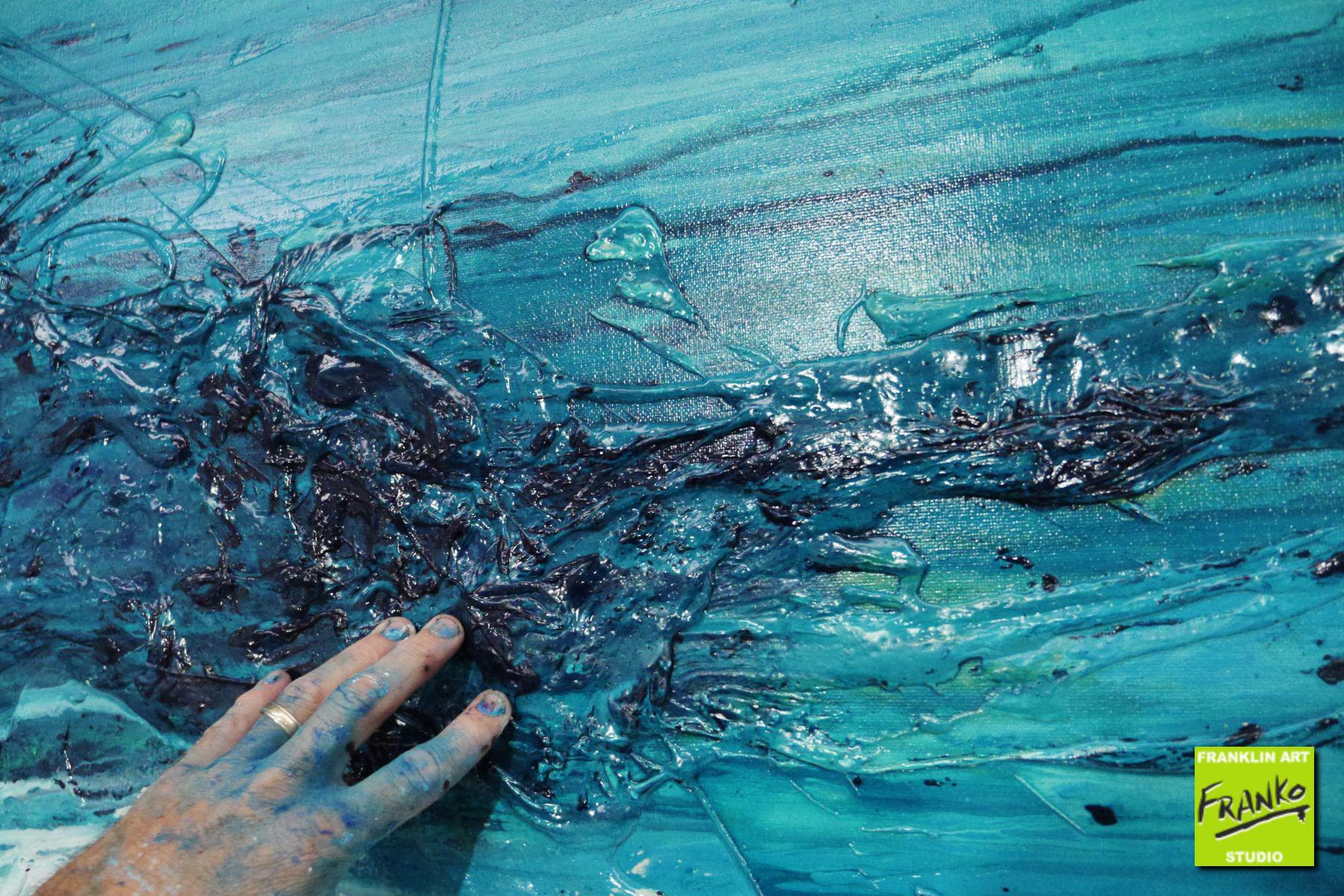 Southern Ocean Melt 240cm x 100cm White Turquoise Textured Abstract Painting (SOLD)