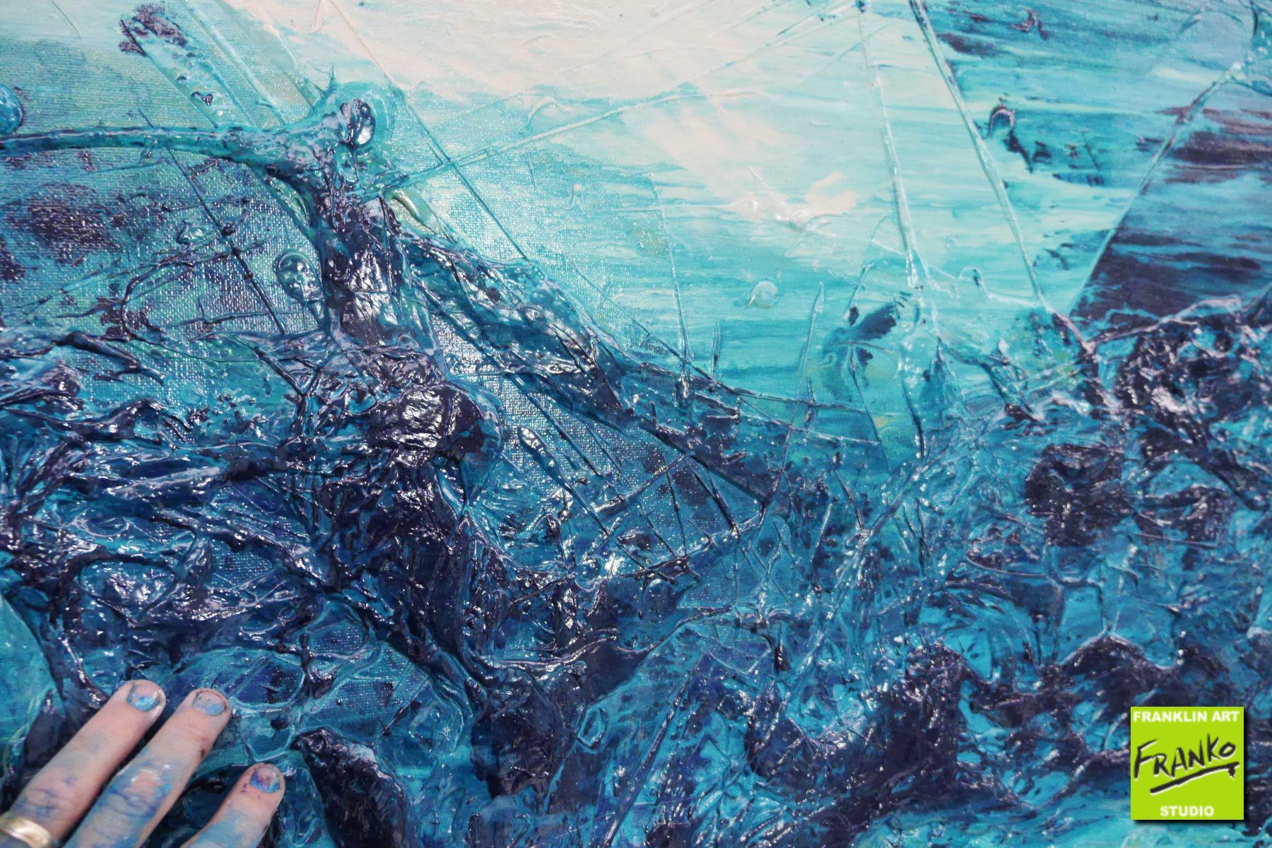 Southern Ocean Melt 240cm x 100cm White Turquoise Textured Abstract Painting (SOLD)