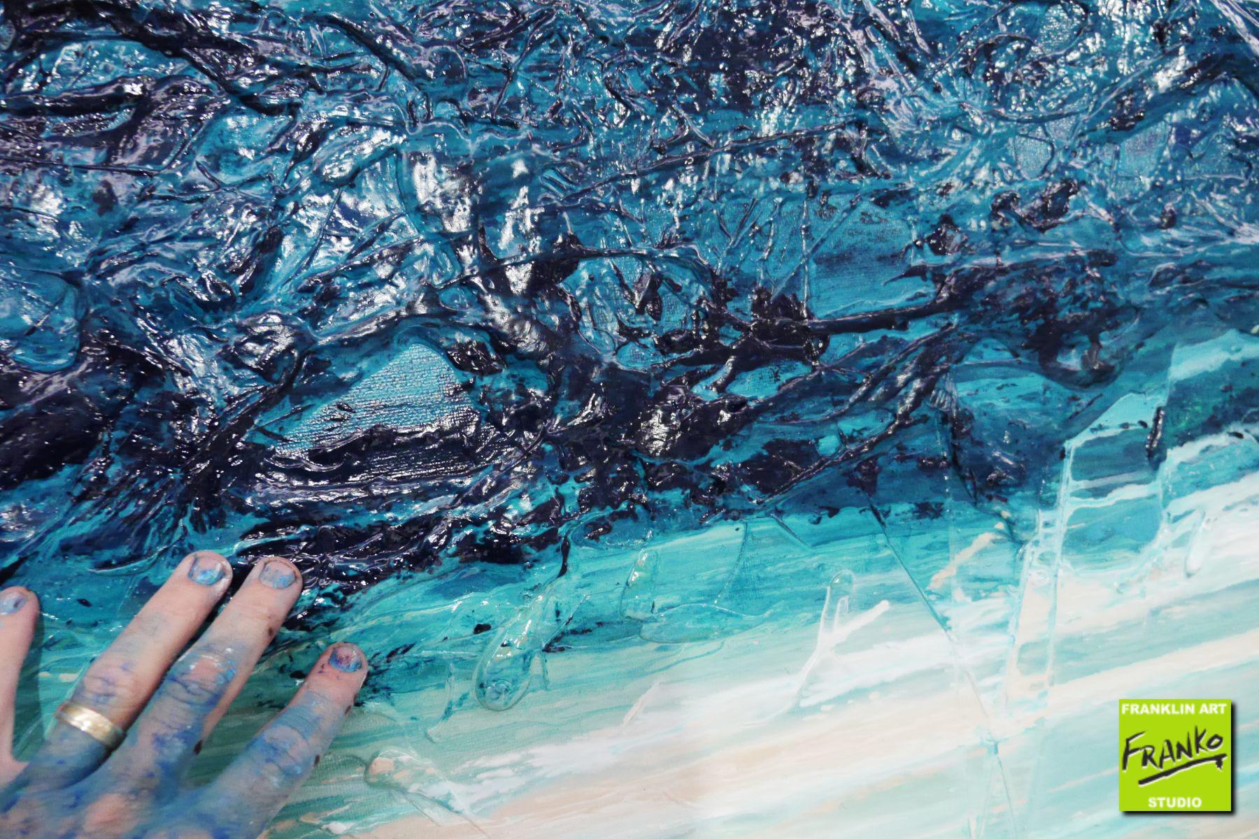 Southern Ocean Melt 240cm x 100cm White Turquoise Textured Abstract Painting (SOLD)-Abstract-[Franko]-[Artist]-[Australia]-[Painting]-Franklin Art Studio
