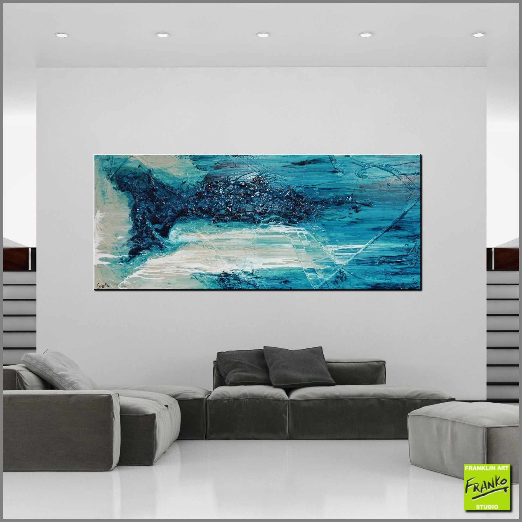 Southern Ocean Melt 240cm x 100cm White Turquoise Textured Abstract Painting (SOLD)-Abstract-Franko-[Franko]-[huge_art]-[Australia]-Franklin Art Studio
