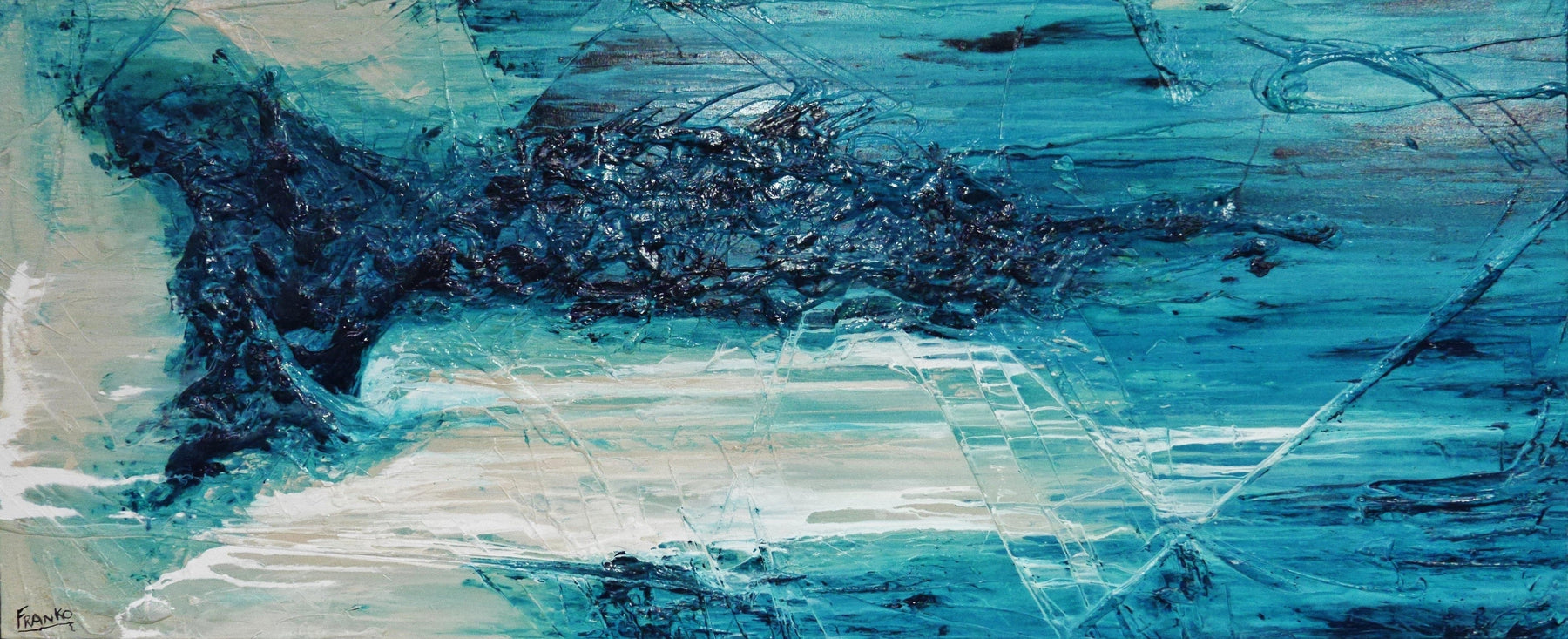 Southern Ocean Melt 240cm x 100cm White Turquoise Textured Abstract Painting (SOLD)-Abstract-[Franko ]-[Gallery]-[popular]-[Australia]-Franklin Art Studio