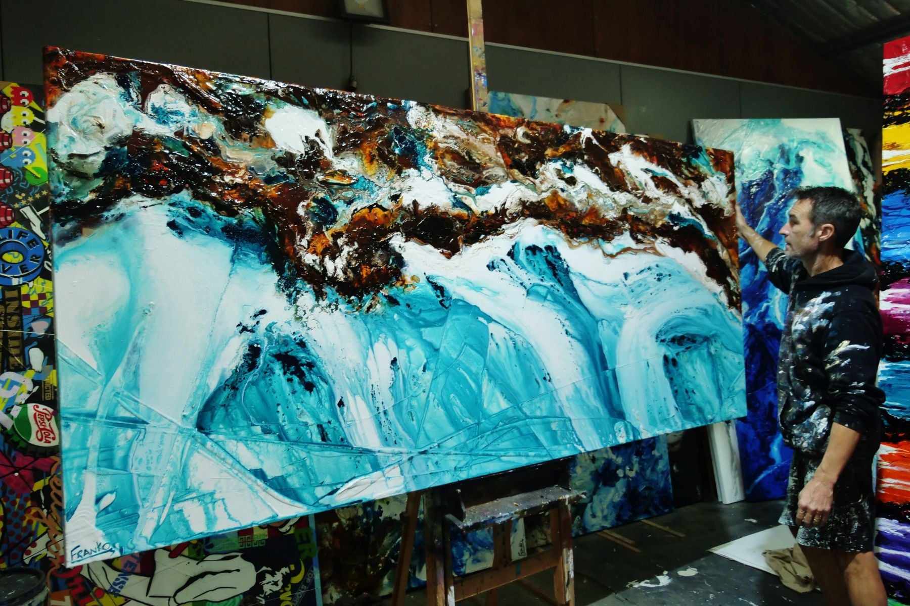 Southern Reef 270cm x 120cm Turquoise Rust Textured Abstract Painting (SOLD)-Abstract-Franko-[franko_artist]-[Art]-[interior_design]-Franklin Art Studio