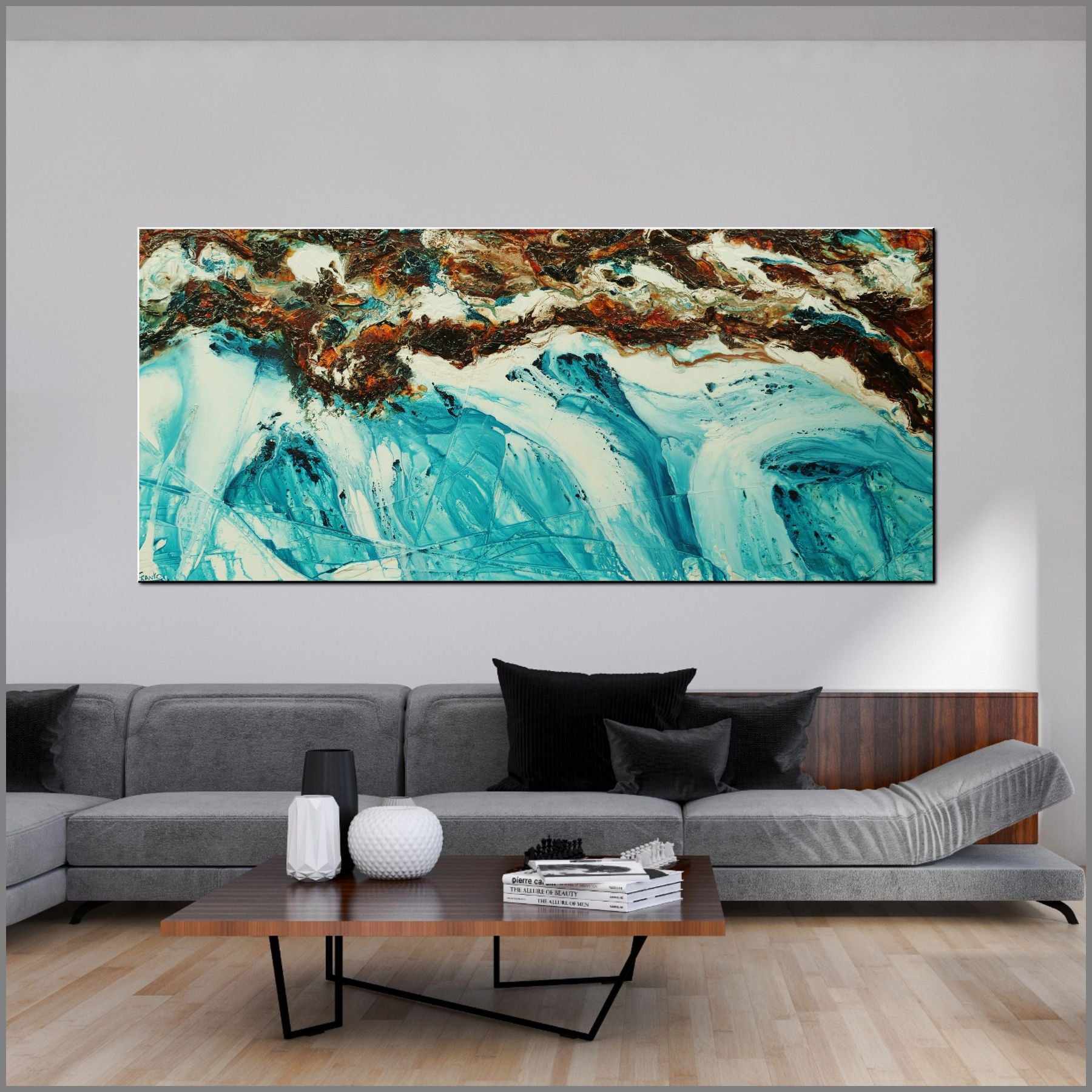 Southern Reef 270cm x 120cm Turquoise Rust Textured Abstract Painting (SOLD)-Abstract-Franko-[Franko]-[huge_art]-[Australia]-Franklin Art Studio