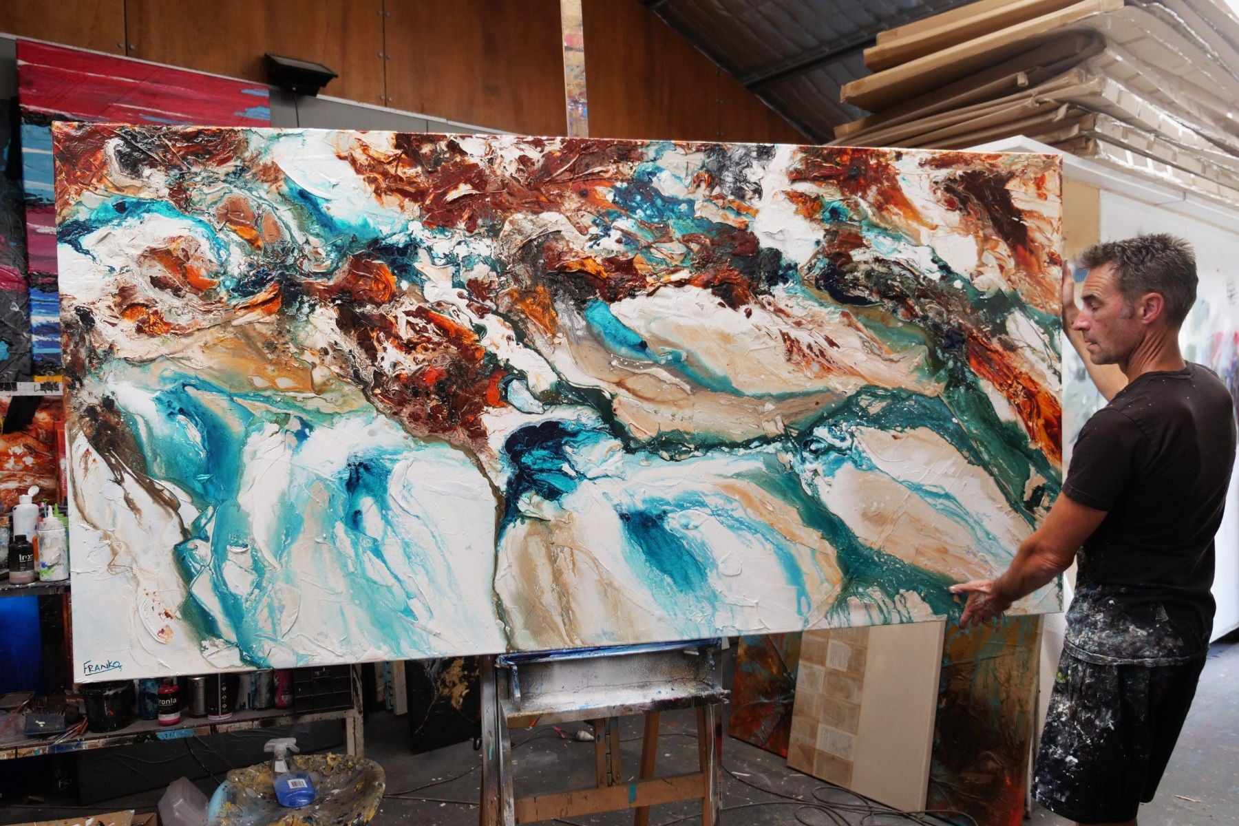 Southern Rock 240cm x 120cm Teal Cream Oxide Textured Abstract Painting-Abstract-Franko-[franko_artist]-[Art]-[interior_design]-Franklin Art Studio
