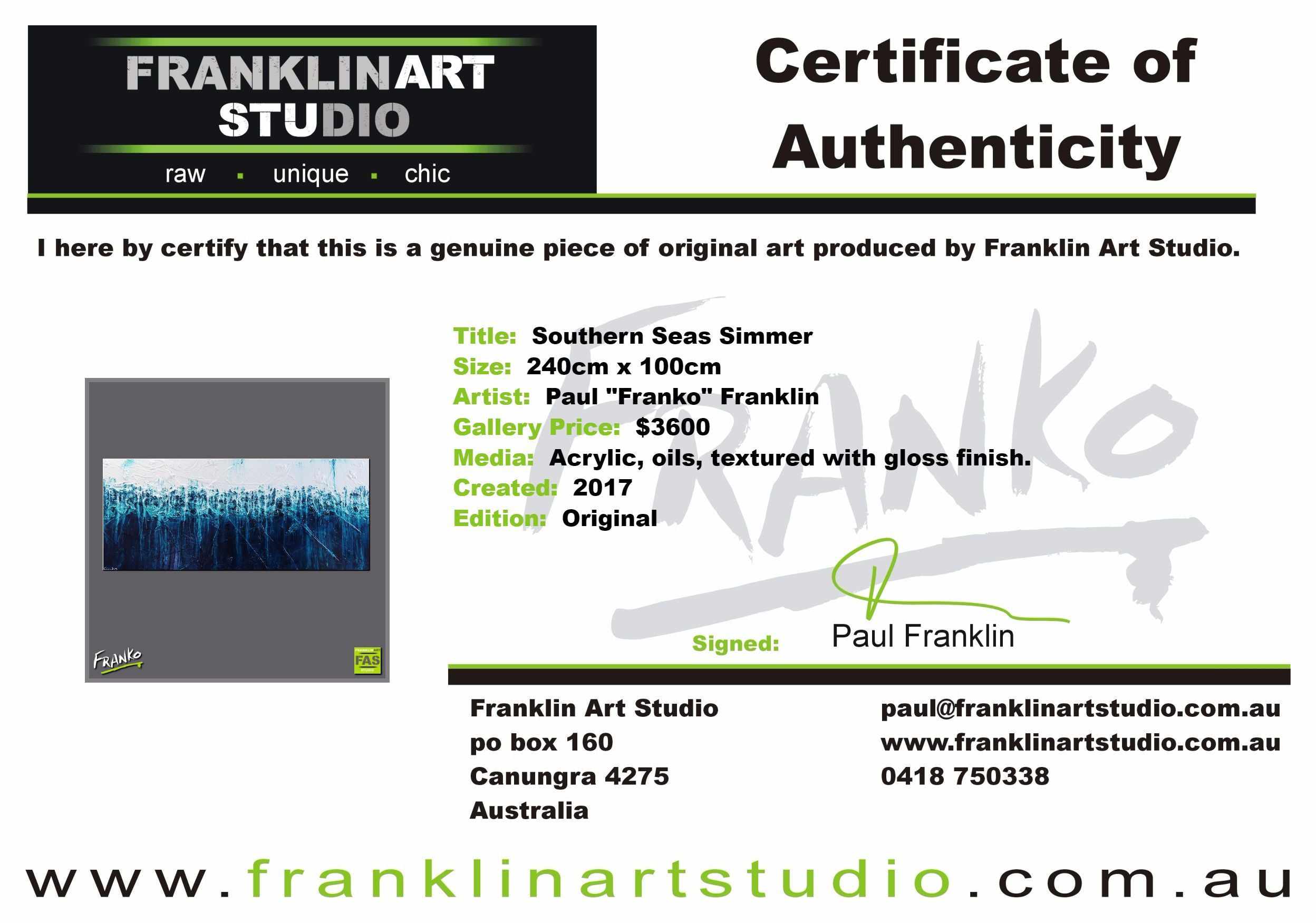 Southern Seas Simmer 240cm x 100cm Turquoise Abstract Painting (SOLD)-abstract-[Franko Artist]-[Cheryl]-[Wendy]-[Gabriela]-Franklin Art Studio