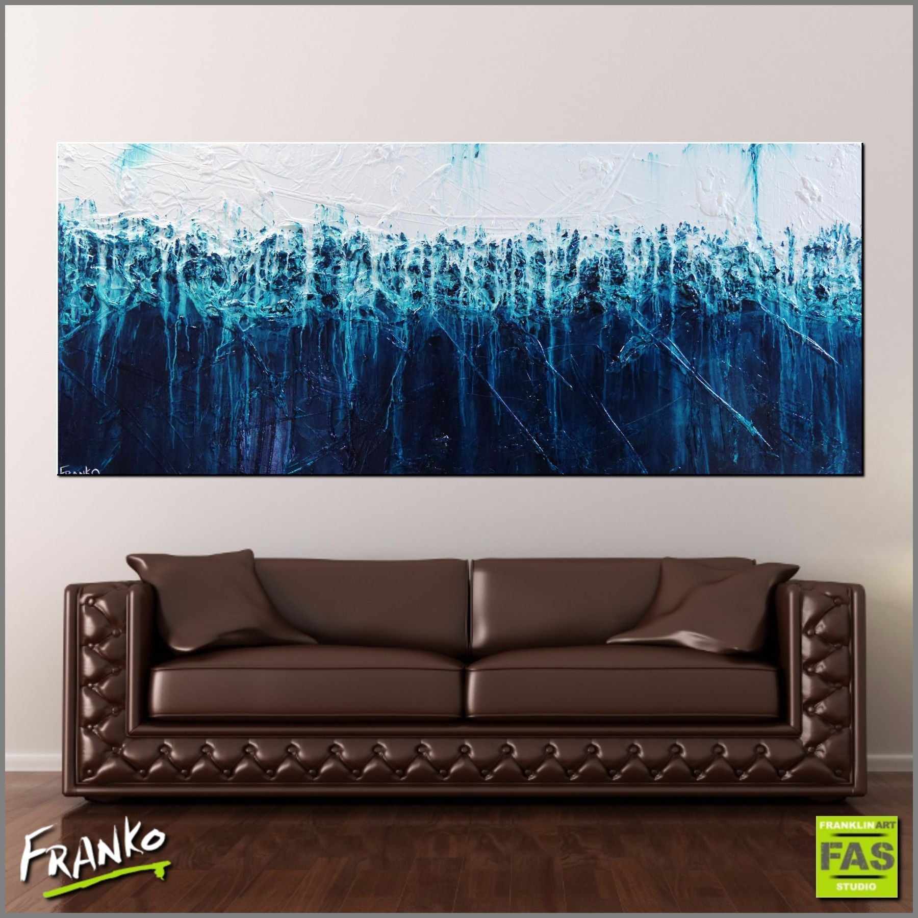 Southern Seas Simmer 240cm x 100cm Turquoise Abstract Painting (SOLD)-abstract-Franko-[Franko]-[huge_art]-[Australia]-Franklin Art Studio