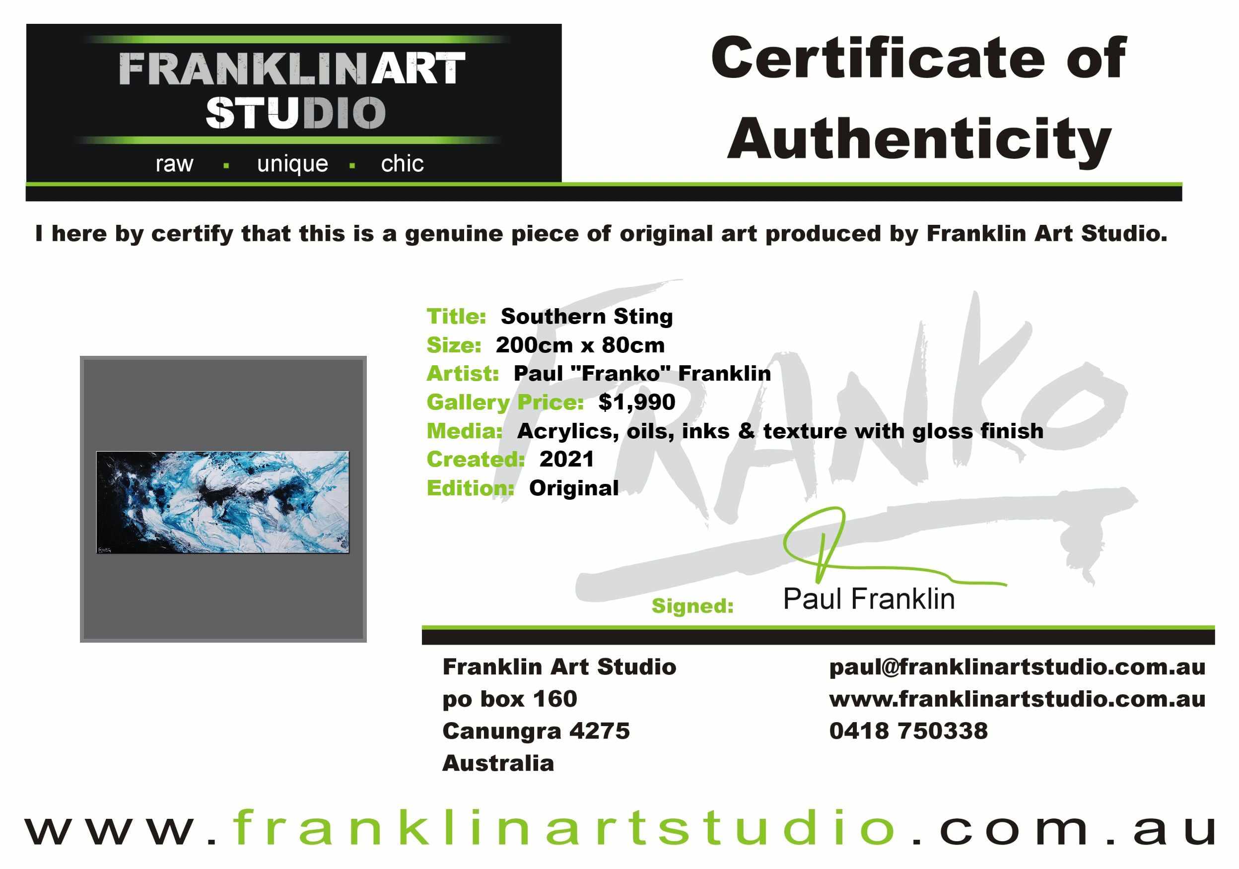 Southern Sting 200cm x 80cm Black Turquoise White Textured Abstract Painting (SOLD)-Abstract-Franko-[franko_art]-[beautiful_Art]-[The_Block]-Franklin Art Studio