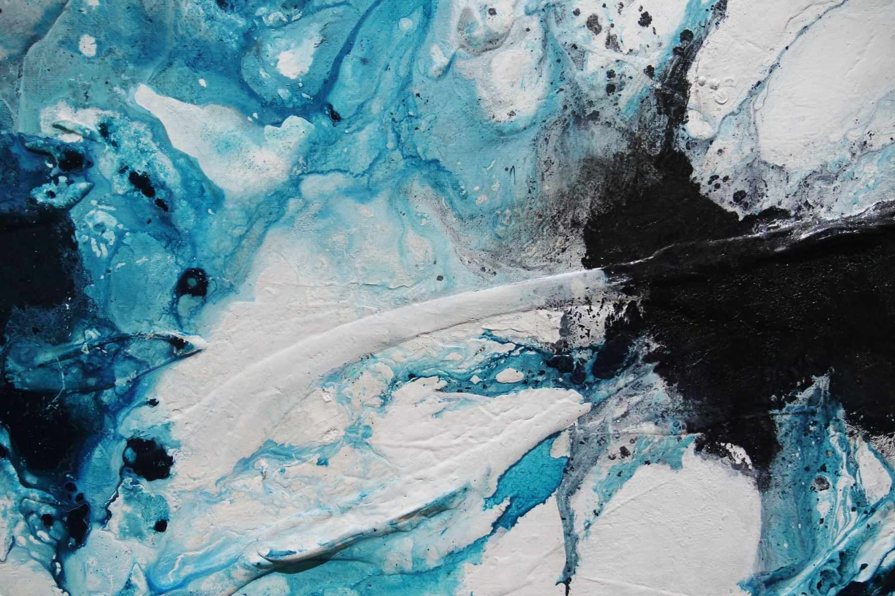 Southern Sting 200cm x 80cm Black Turquoise White Textured Abstract Painting (SOLD)