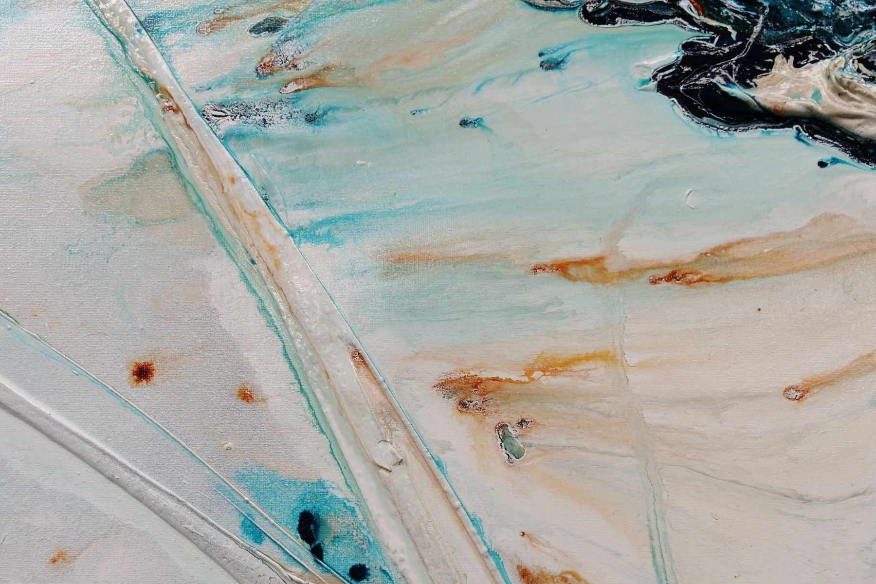 Southern Teal 240cm x 120cm White Turquoise Rust Textured Abstract Painting (SOLD)