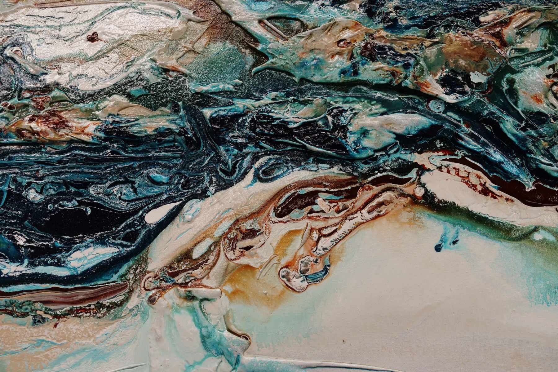 Southern Teal 240cm x 120cm White Turquoise Rust Textured Abstract Painting (SOLD)