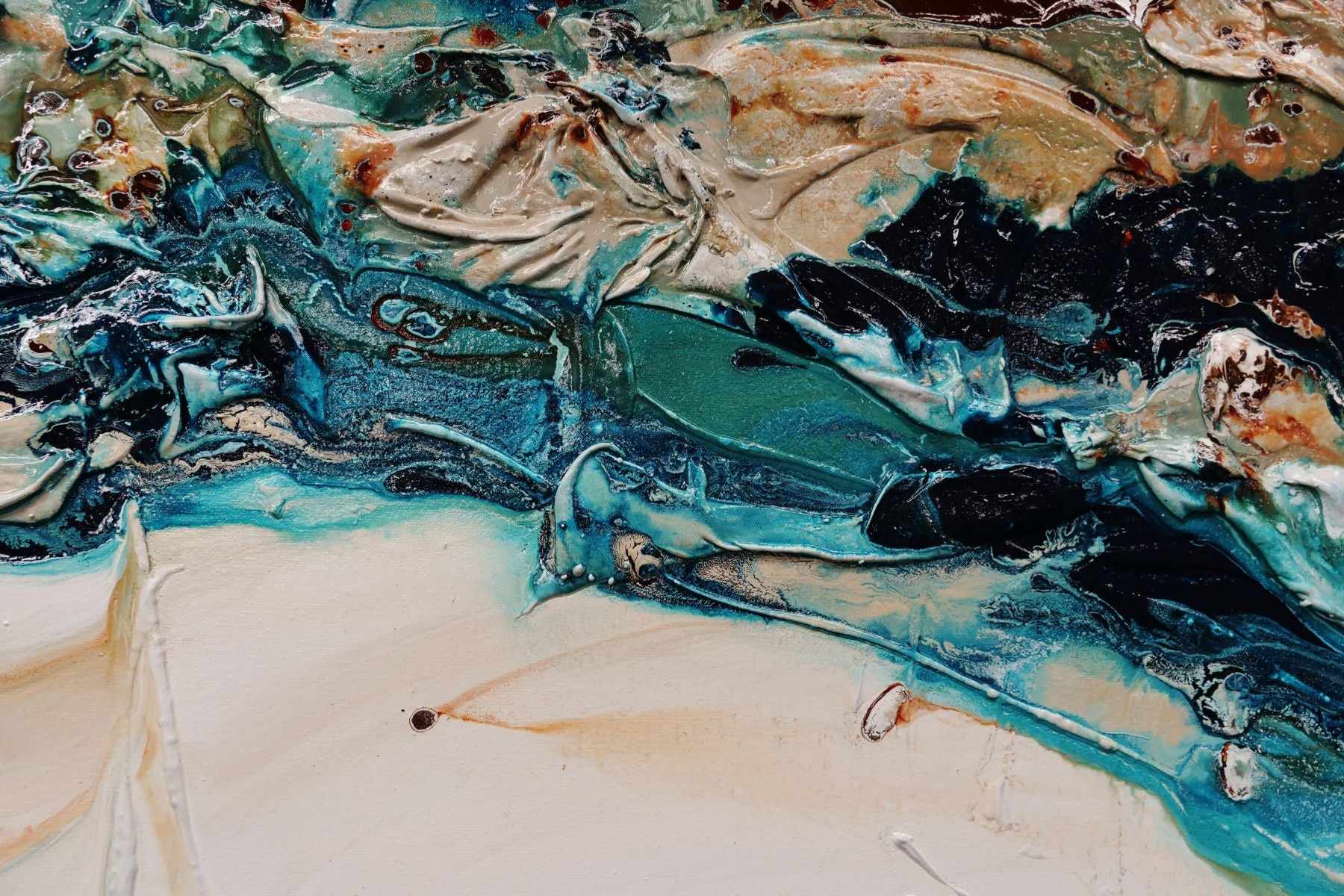 Southern Teal 240cm x 120cm White Turquoise Rust Textured Abstract Painting (SOLD)-Abstract-[Franko]-[Artist]-[Australia]-[Painting]-Franklin Art Studio